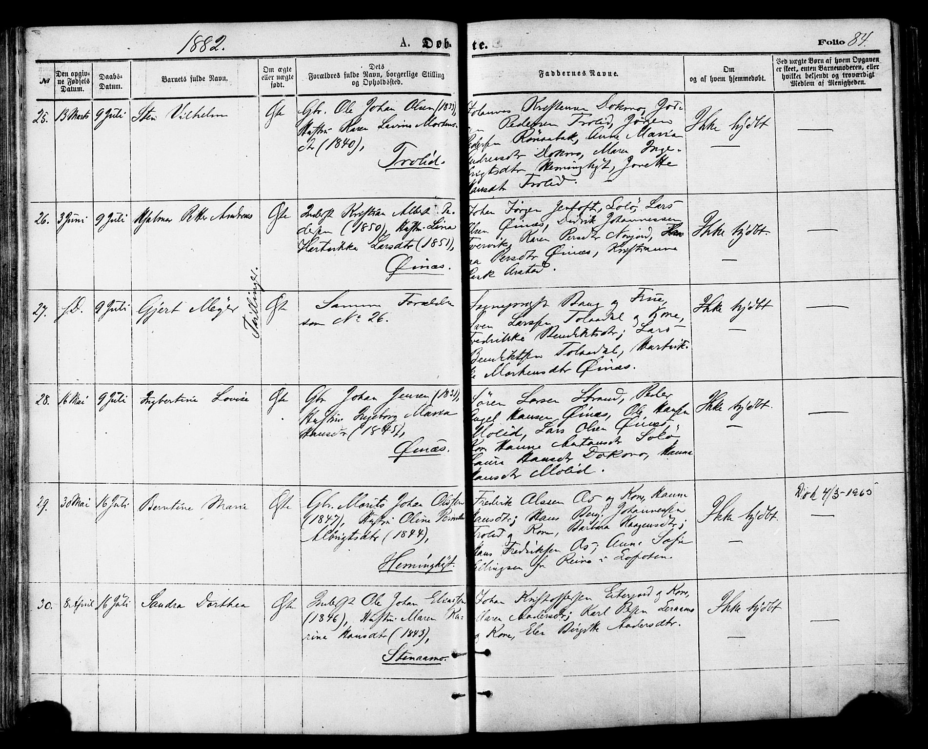Ministerialprotokoller, klokkerbøker og fødselsregistre - Nordland, SAT/A-1459/846/L0645: Parish register (official) no. 846A03, 1872-1886, p. 84