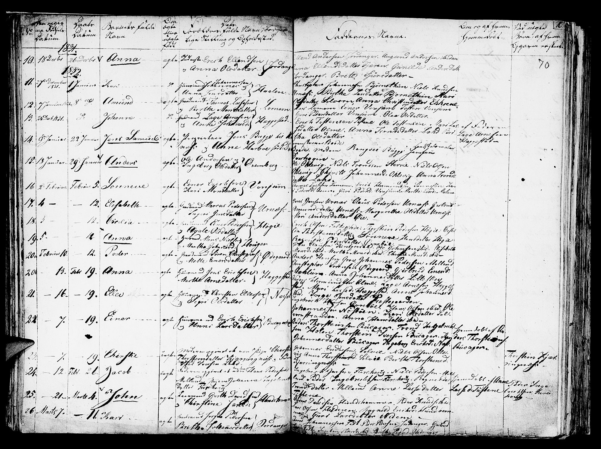 Hafslo sokneprestembete, SAB/A-80301/H/Haa/Haaa/L0004: Parish register (official) no. A 4, 1821-1834, p. 70