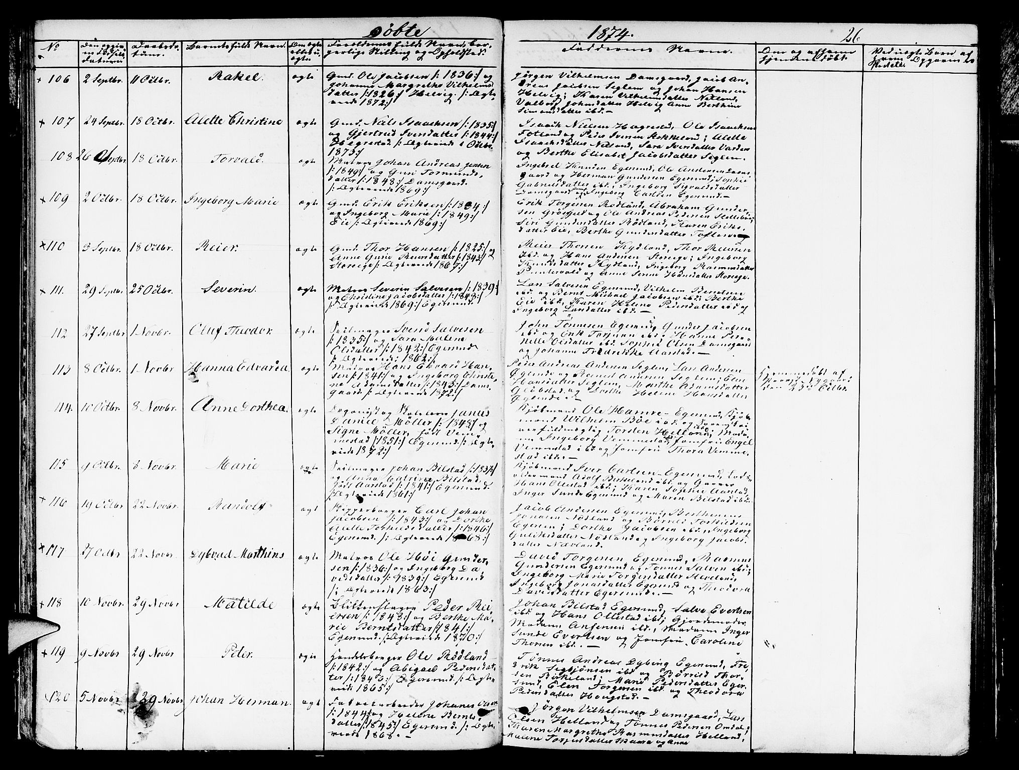 Eigersund sokneprestkontor, AV/SAST-A-101807/S09/L0005: Parish register (copy) no. B 5, 1872-1881, p. 26