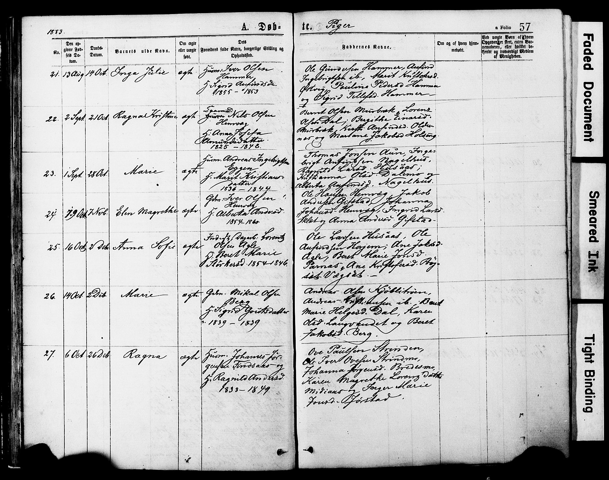 Ministerialprotokoller, klokkerbøker og fødselsregistre - Nord-Trøndelag, AV/SAT-A-1458/749/L0473: Parish register (official) no. 749A07, 1873-1887, p. 57