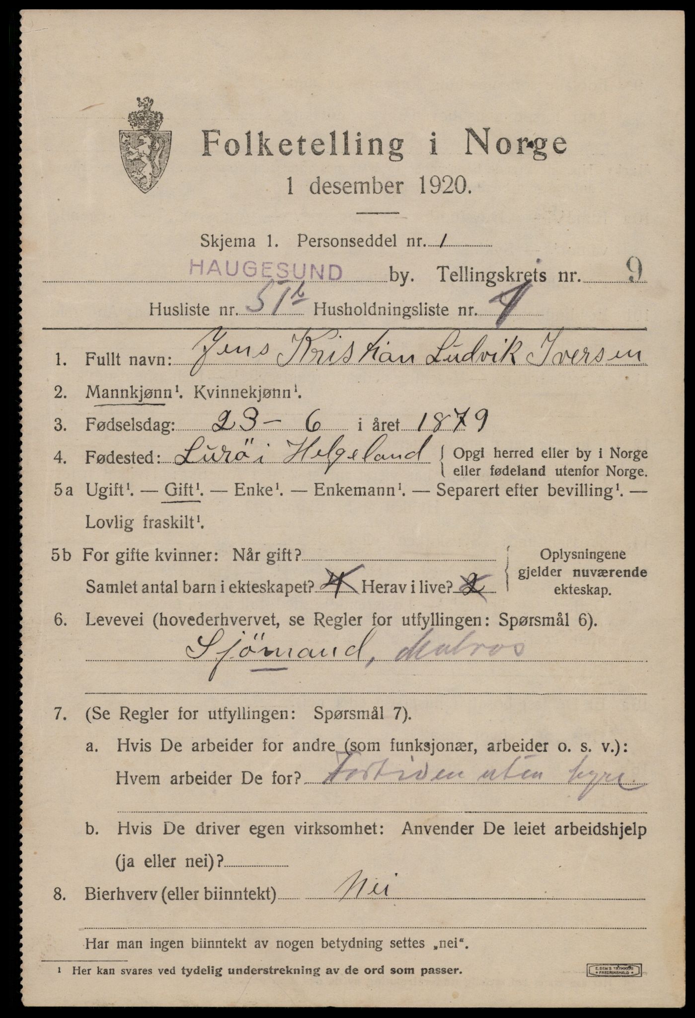 SAST, 1920 census for Haugesund, 1920, p. 33075