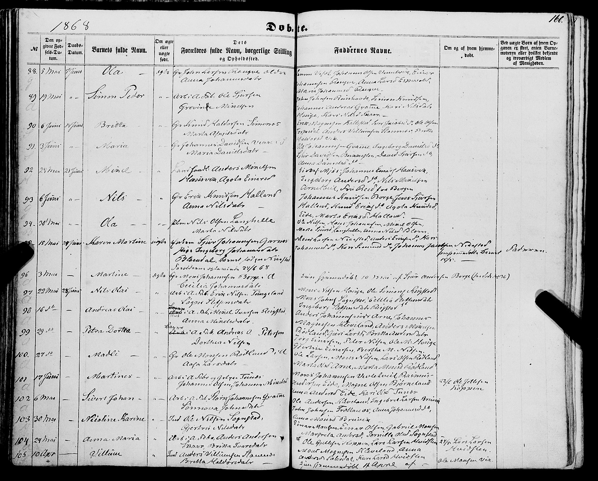 Haus sokneprestembete, SAB/A-75601/H/Haa: Parish register (official) no. A 17, 1858-1870, p. 160