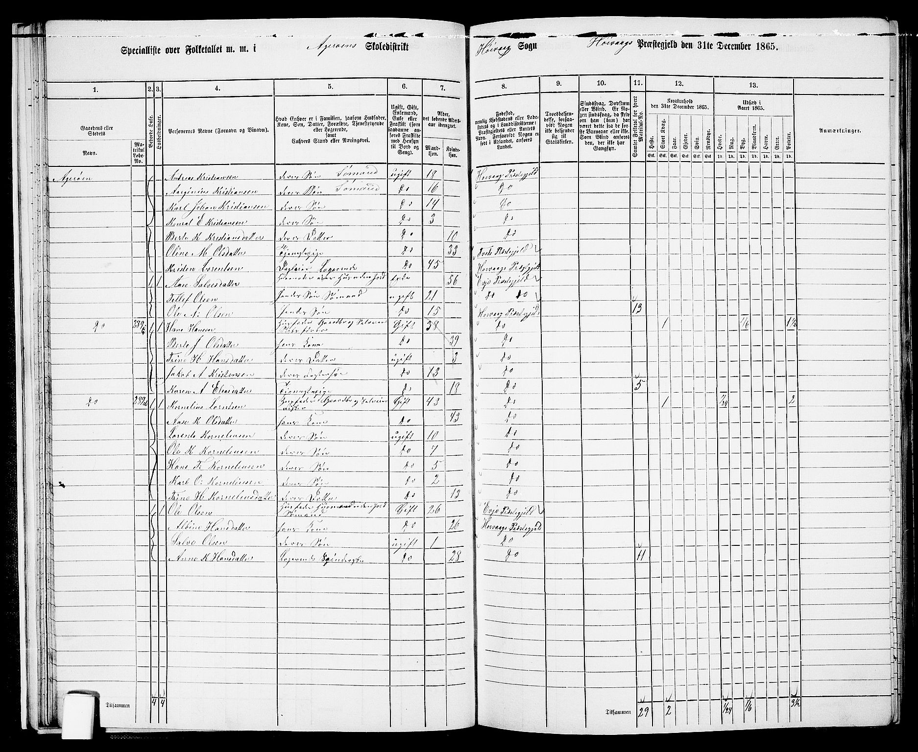 RA, 1865 census for Høvåg, 1865, p. 33