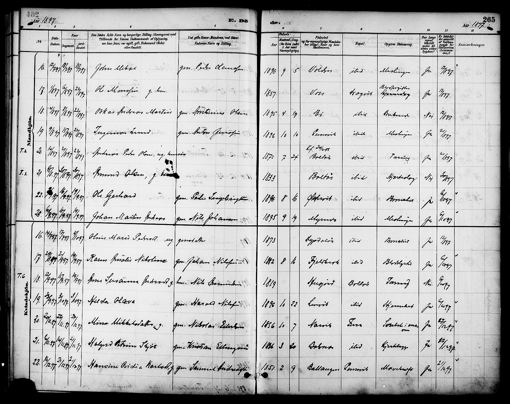 Ministerialprotokoller, klokkerbøker og fødselsregistre - Nordland, SAT/A-1459/863/L0898: Parish register (official) no. 863A10, 1886-1897, p. 265