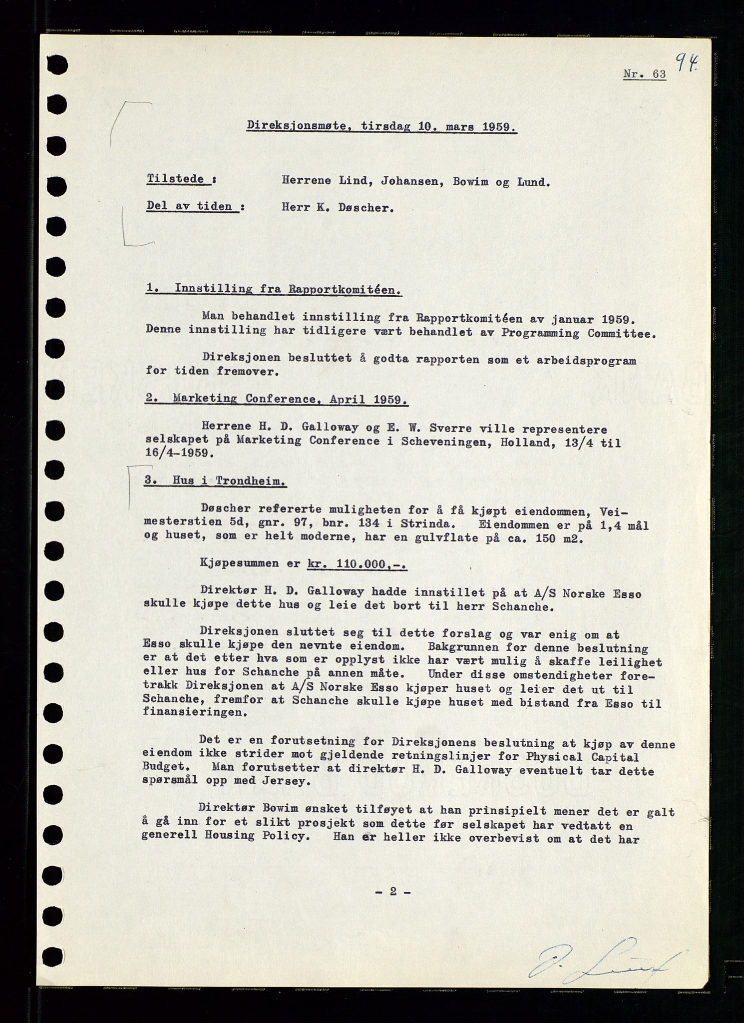 Pa 0982 - Esso Norge A/S, AV/SAST-A-100448/A/Aa/L0001/0001: Den administrerende direksjon Board minutes (styrereferater) / Den administrerende direksjon Board minutes (styrereferater), 1958-1959, p. 94