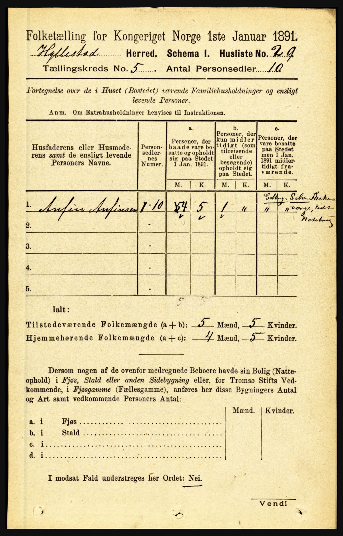 RA, 1891 census for 1413 Hyllestad, 1891, p. 804