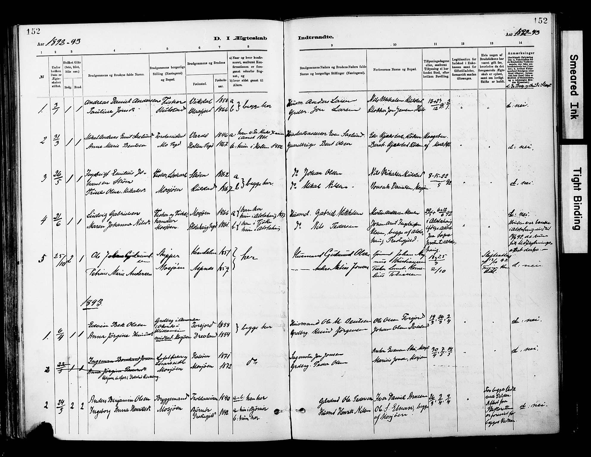 Ministerialprotokoller, klokkerbøker og fødselsregistre - Nordland, SAT/A-1459/820/L0296: Parish register (official) no. 820A17, 1880-1903, p. 152