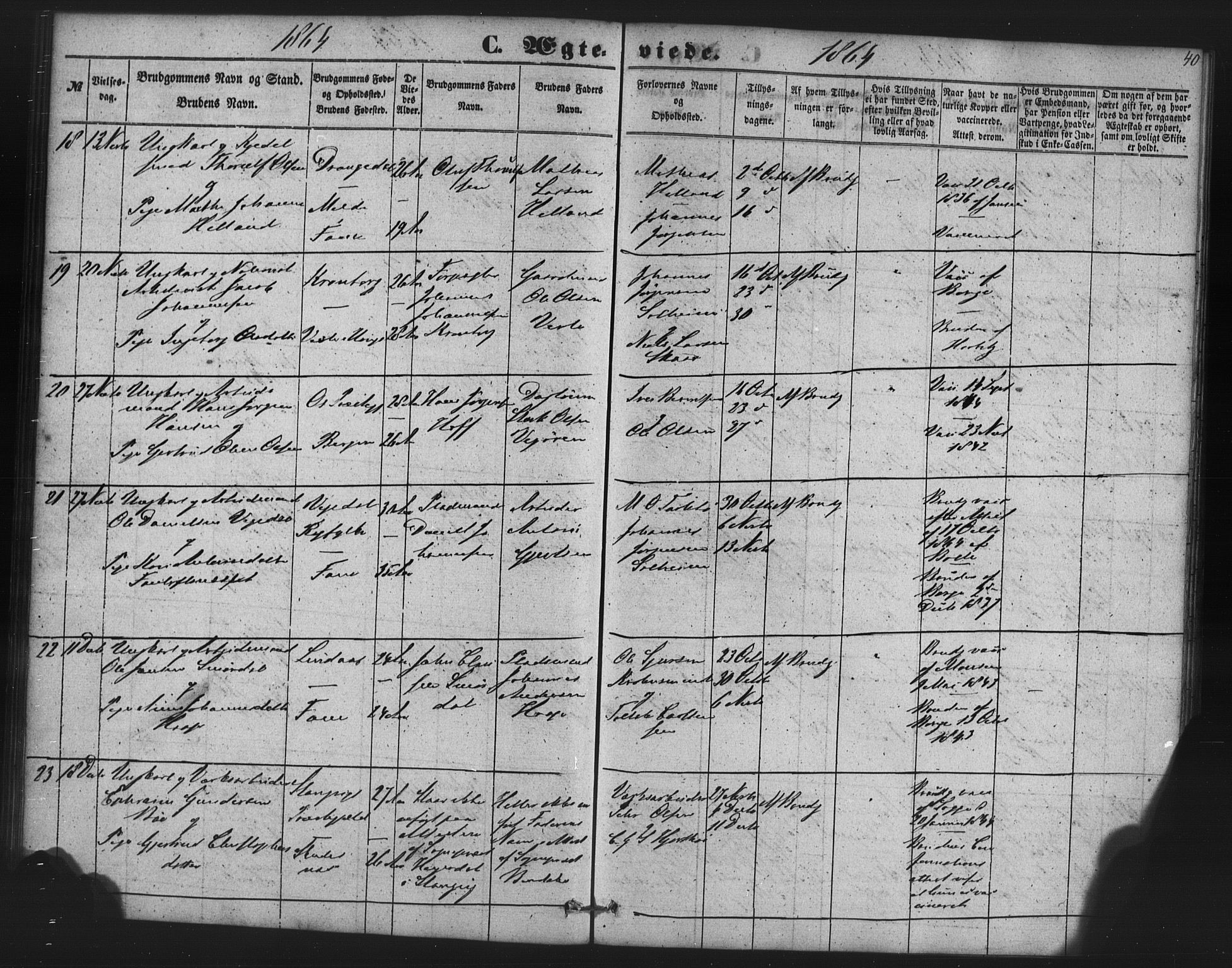 St. Jørgens hospital og Årstad sokneprestembete, SAB/A-99934: Parish register (copy) no. A 7, 1854-1886, p. 40