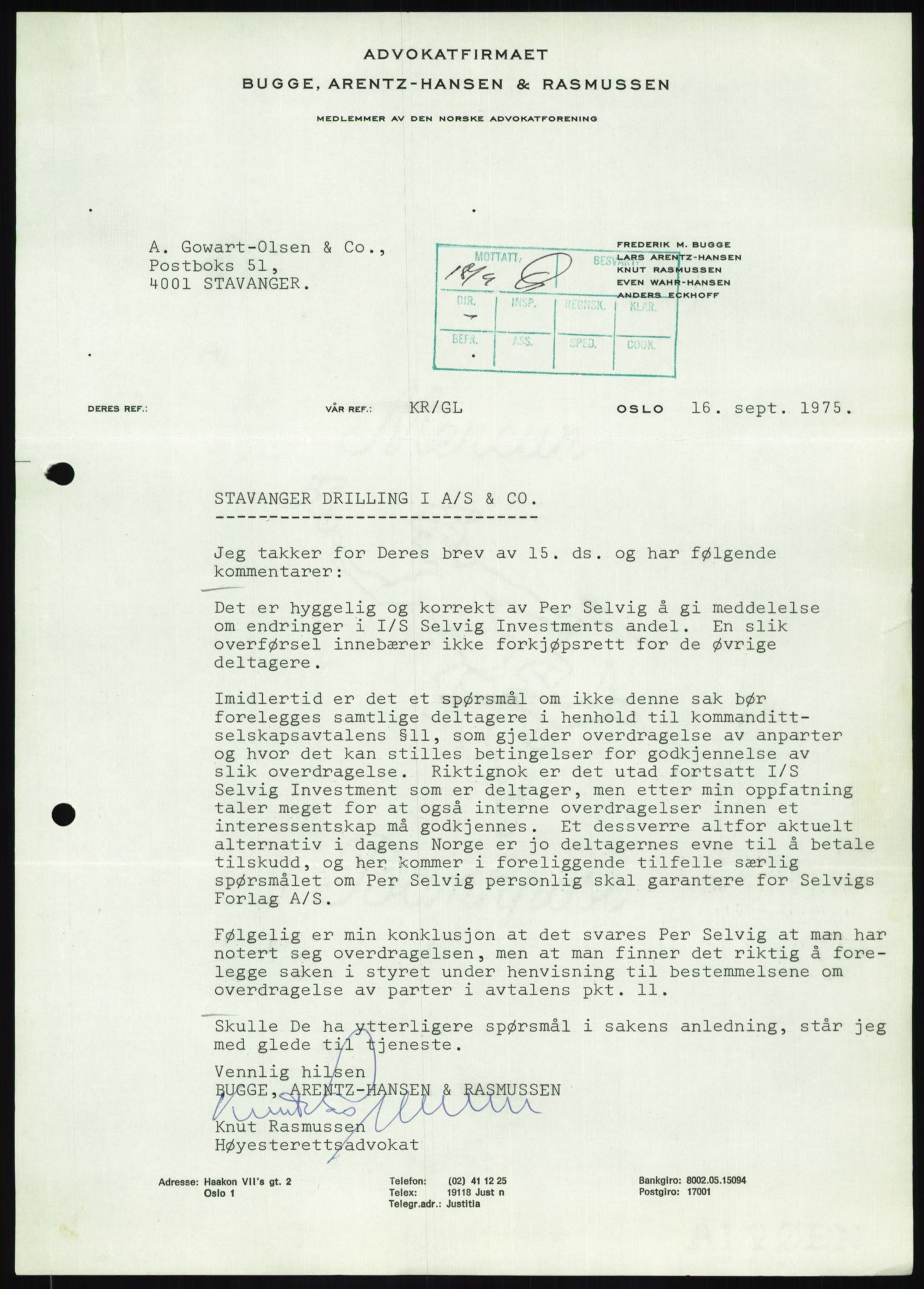 Pa 1503 - Stavanger Drilling AS, AV/SAST-A-101906/D/L0006: Korrespondanse og saksdokumenter, 1974-1984, p. 1076