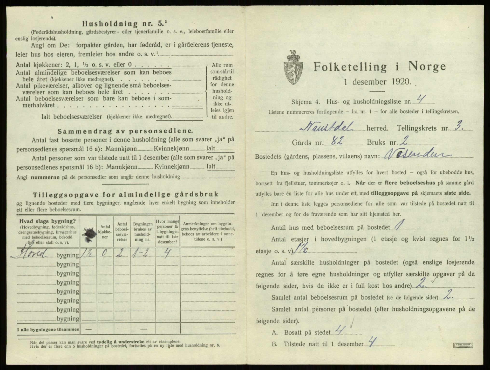 SAB, 1920 census for Naustdal, 1920, p. 155