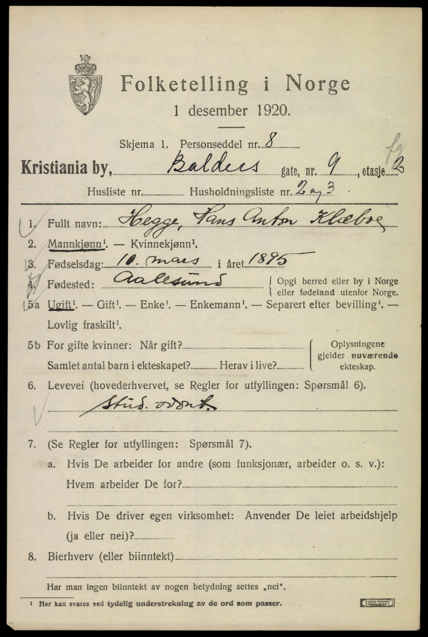 SAO, 1920 census for Kristiania, 1920, p. 149657