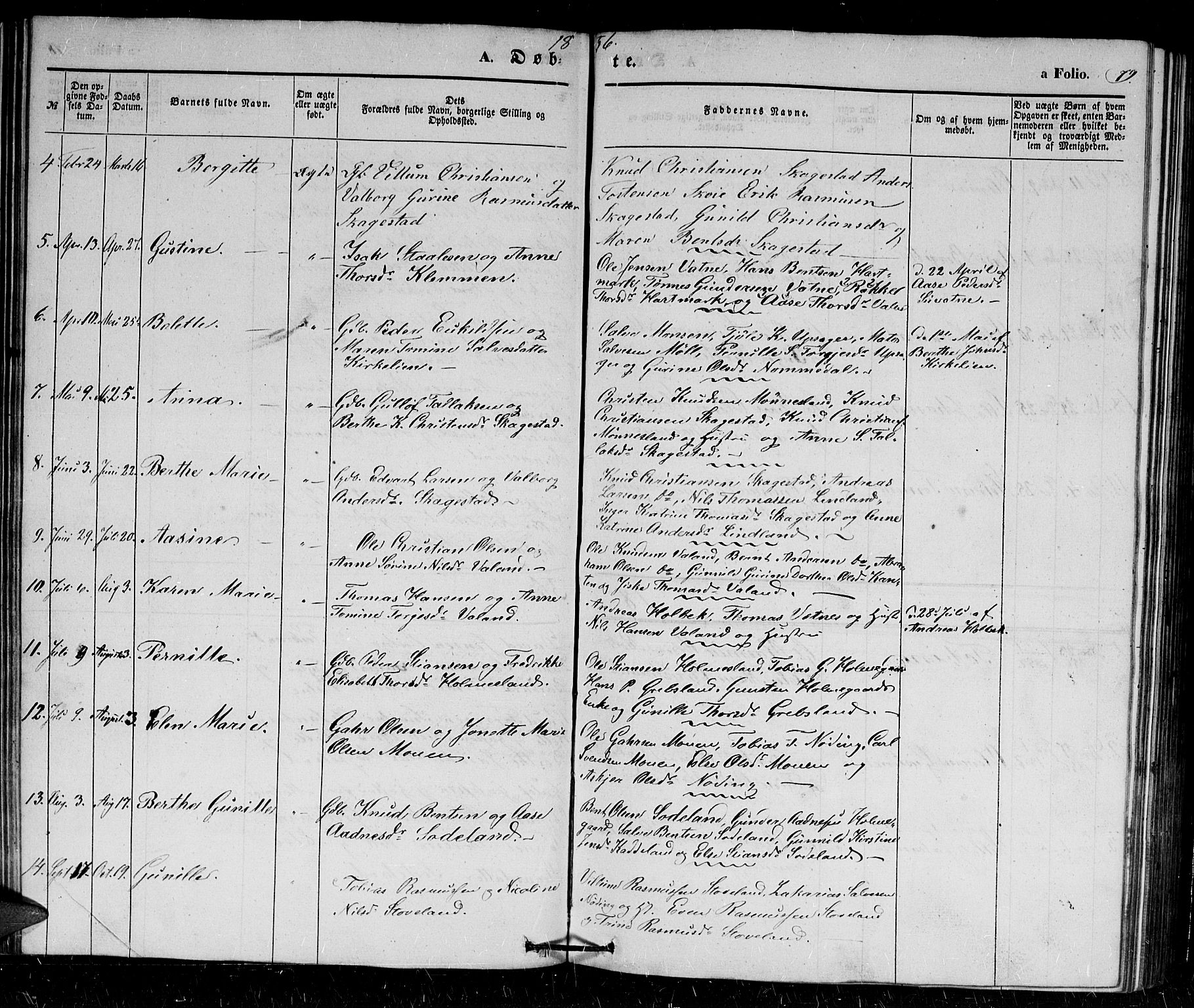 Holum sokneprestkontor, SAK/1111-0022/F/Fb/Fba/L0003: Parish register (copy) no. B 3, 1850-1866, p. 79