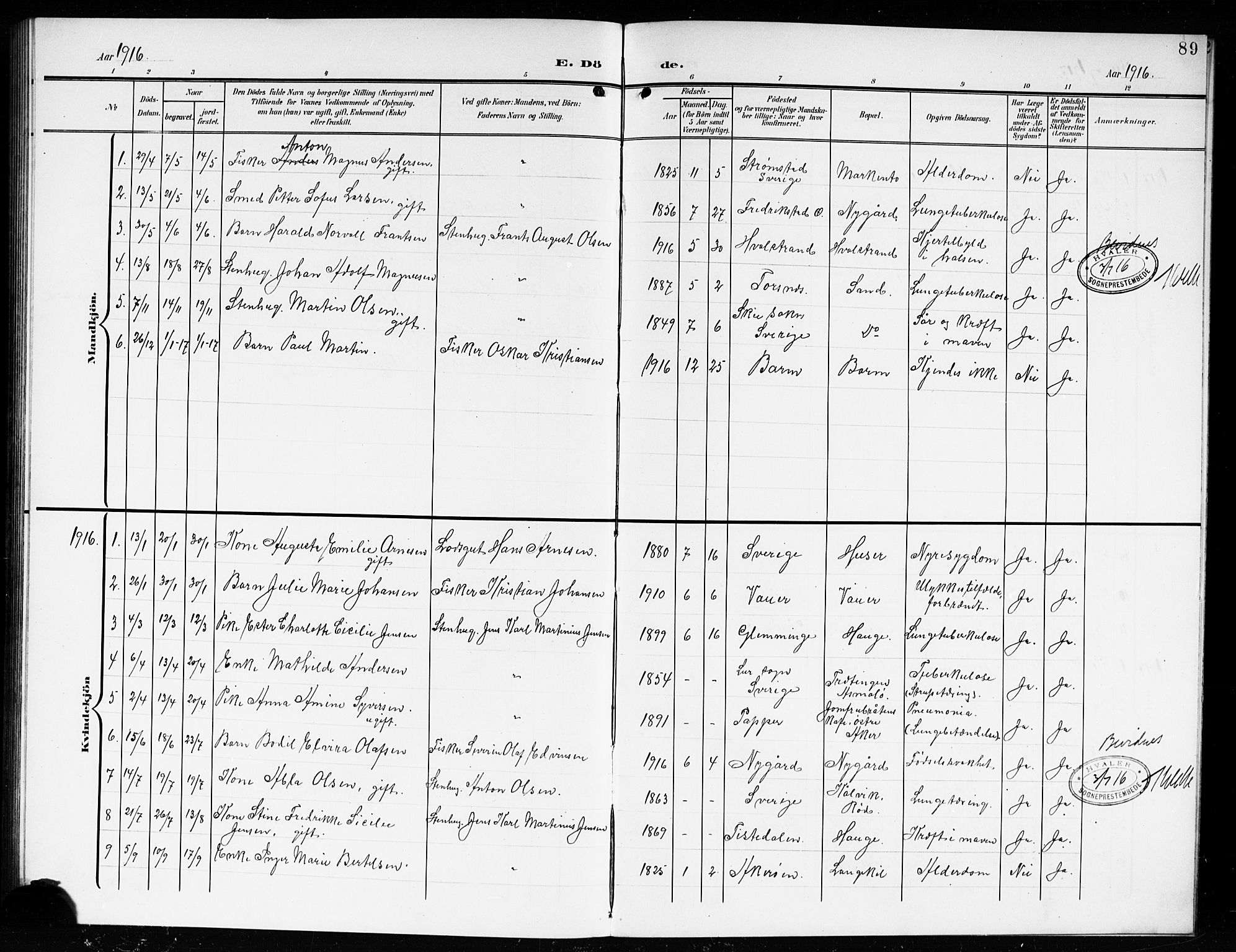 Hvaler prestekontor Kirkebøker, SAO/A-2001/G/Gb/L0003: Parish register (copy) no. II 3, 1904-1917, p. 89