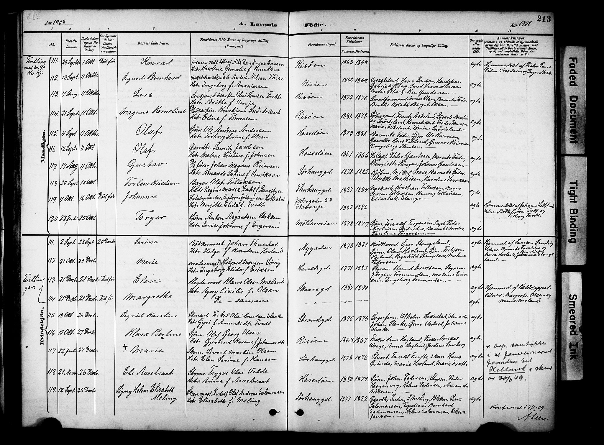 Haugesund sokneprestkontor, AV/SAST-A -101863/H/Ha/Hab/L0005: Parish register (copy) no. B 5, 1894-1908, p. 213