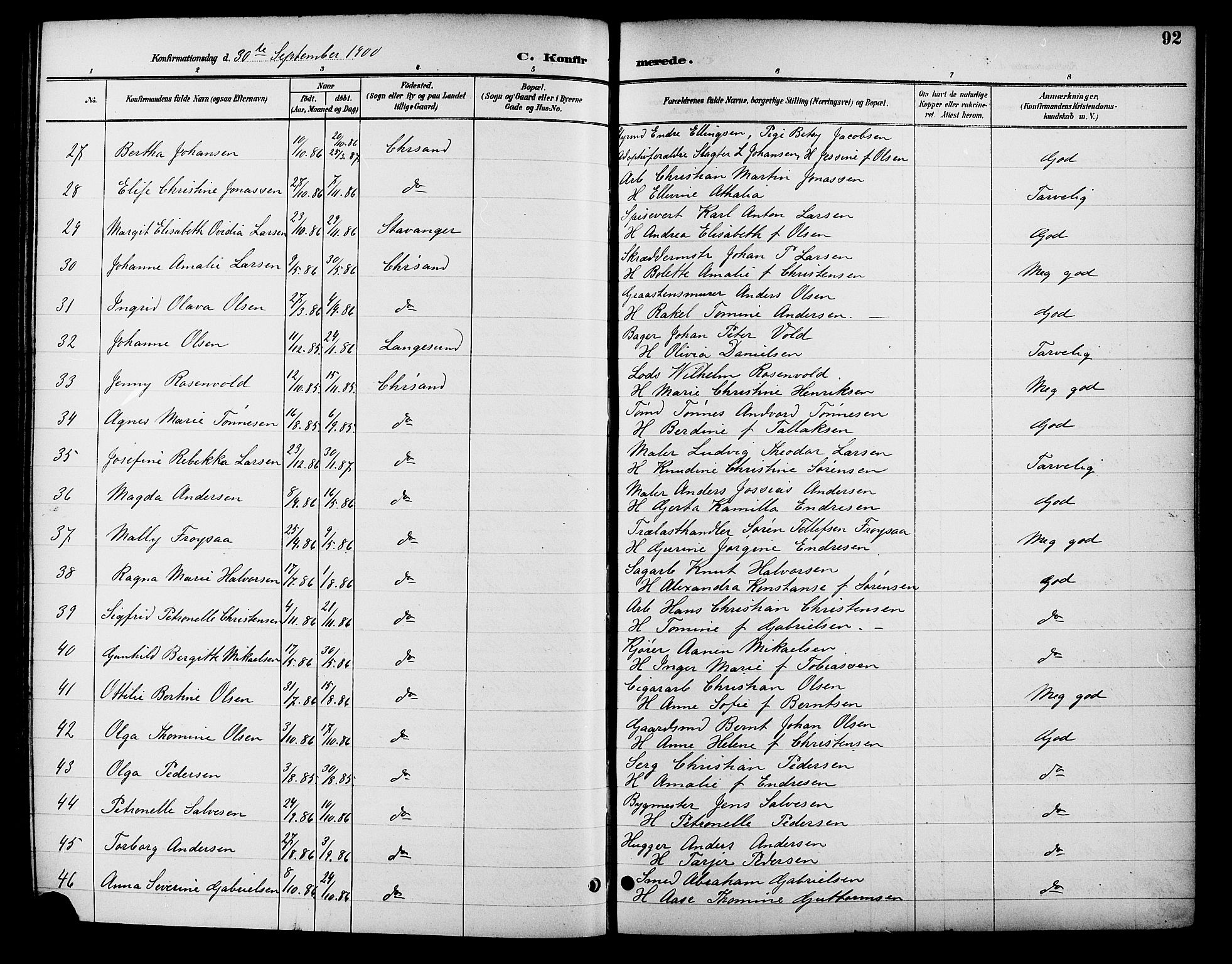 Kristiansand domprosti, SAK/1112-0006/F/Fb/L0017: Parish register (copy) no. B 17, 1893-1906, p. 92