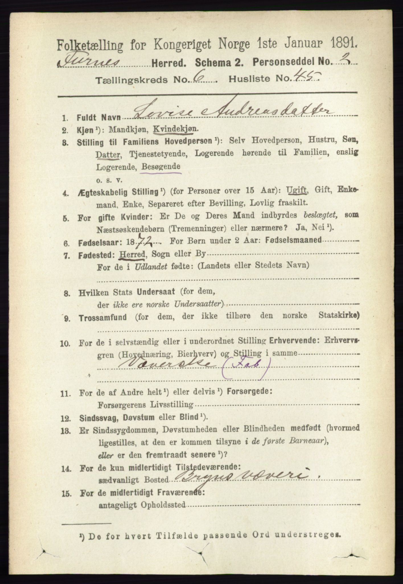 RA, Census 1891 for 0413 Furnes herred, 1891, p. 4330