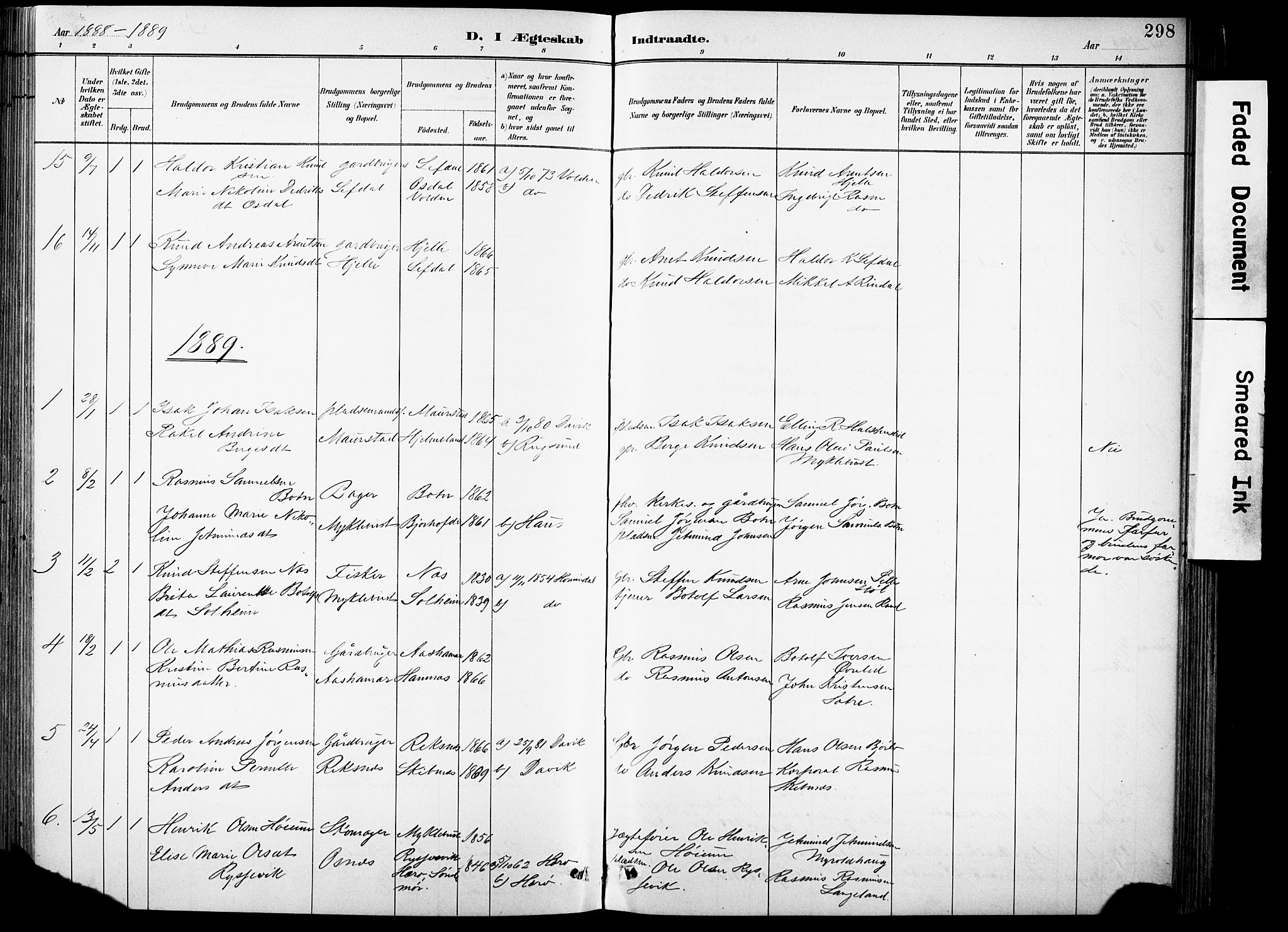 Eid sokneprestembete, AV/SAB-A-82301/H/Hab/Habb/L0002: Parish register (copy) no. B 2, 1882-1907, p. 298