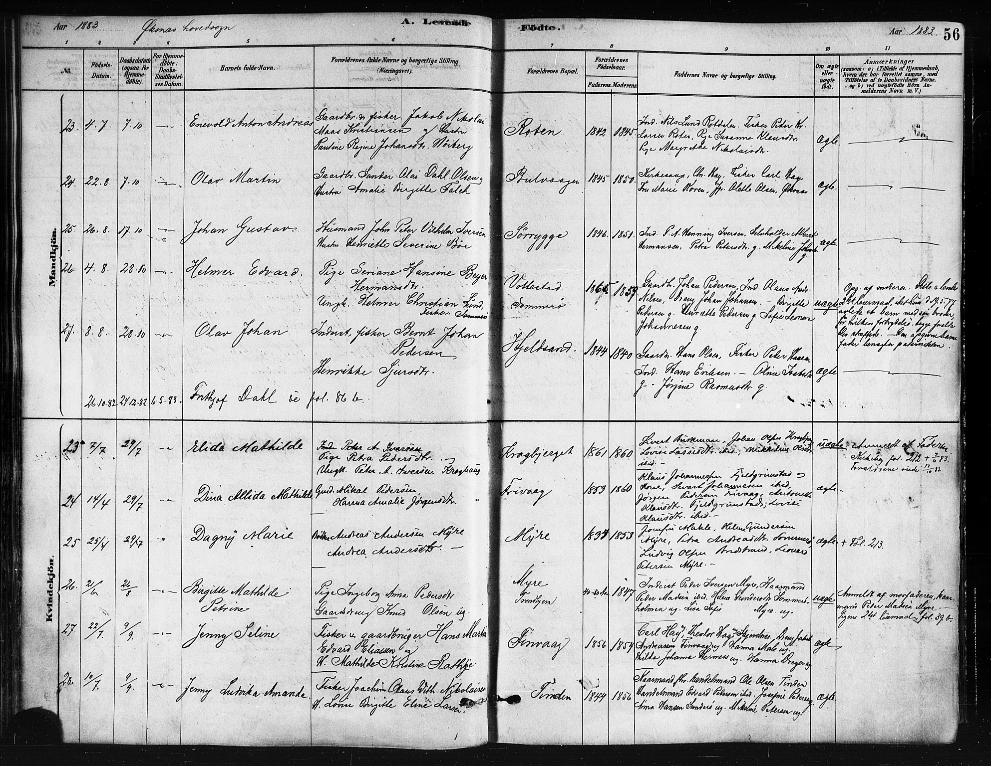 Ministerialprotokoller, klokkerbøker og fødselsregistre - Nordland, AV/SAT-A-1459/893/L1335: Parish register (official) no. 893A08 /1, 1878-1884, p. 56