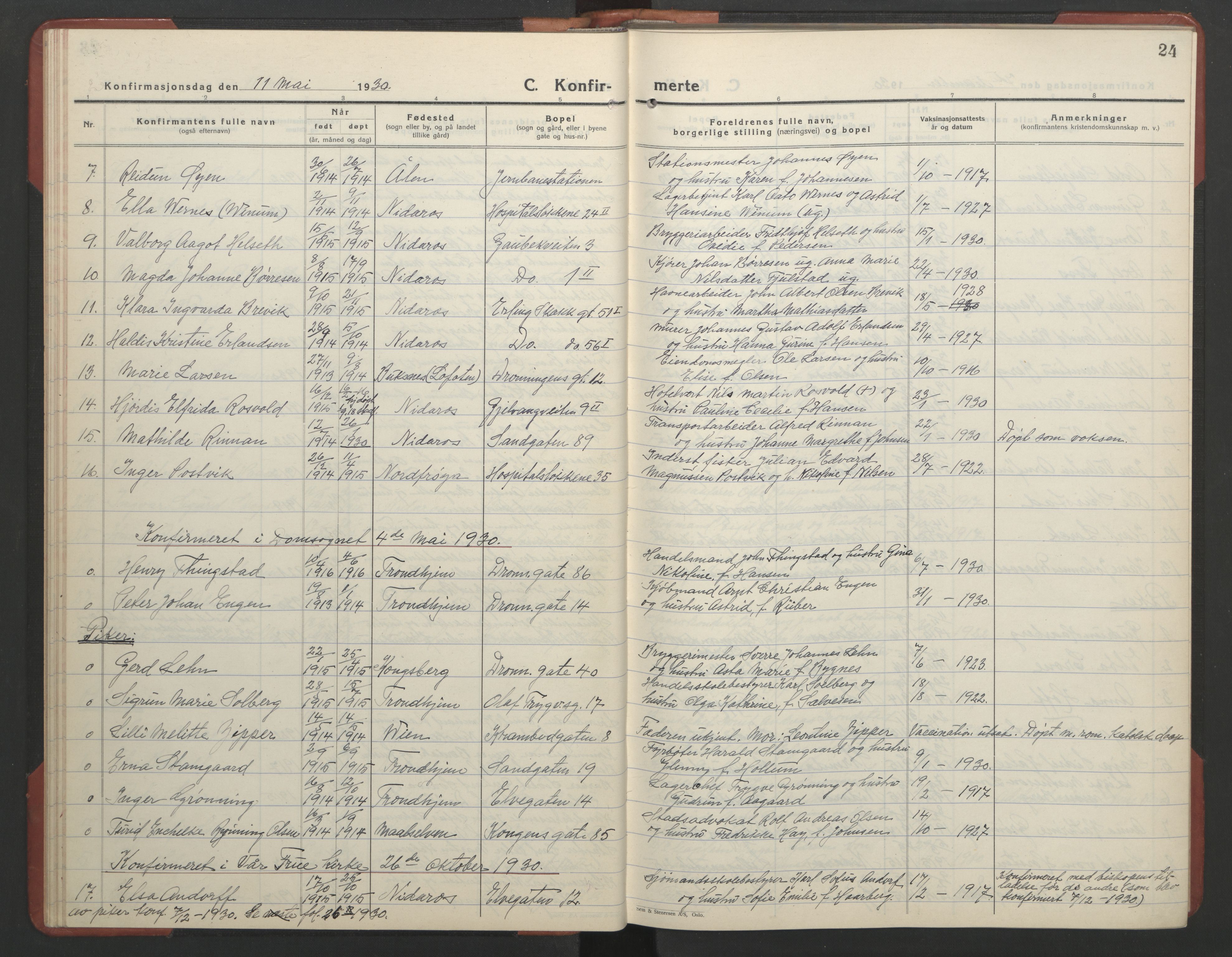 Ministerialprotokoller, klokkerbøker og fødselsregistre - Sør-Trøndelag, SAT/A-1456/602/L0151: Parish register (copy) no. 602C19, 1925-1951, p. 24