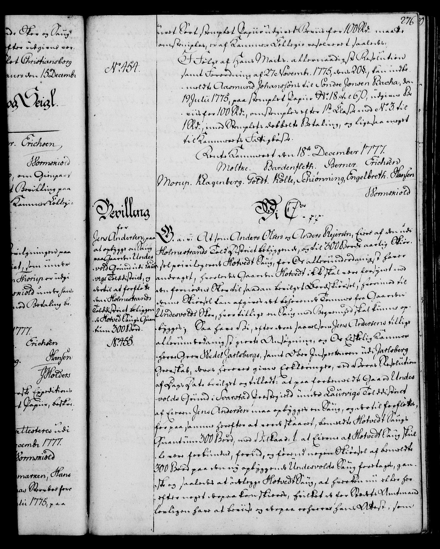 Rentekammeret, Kammerkanselliet, RA/EA-3111/G/Gg/Gga/L0010: Norsk ekspedisjonsprotokoll med register (merket RK 53.10), 1773-1778, p. 276