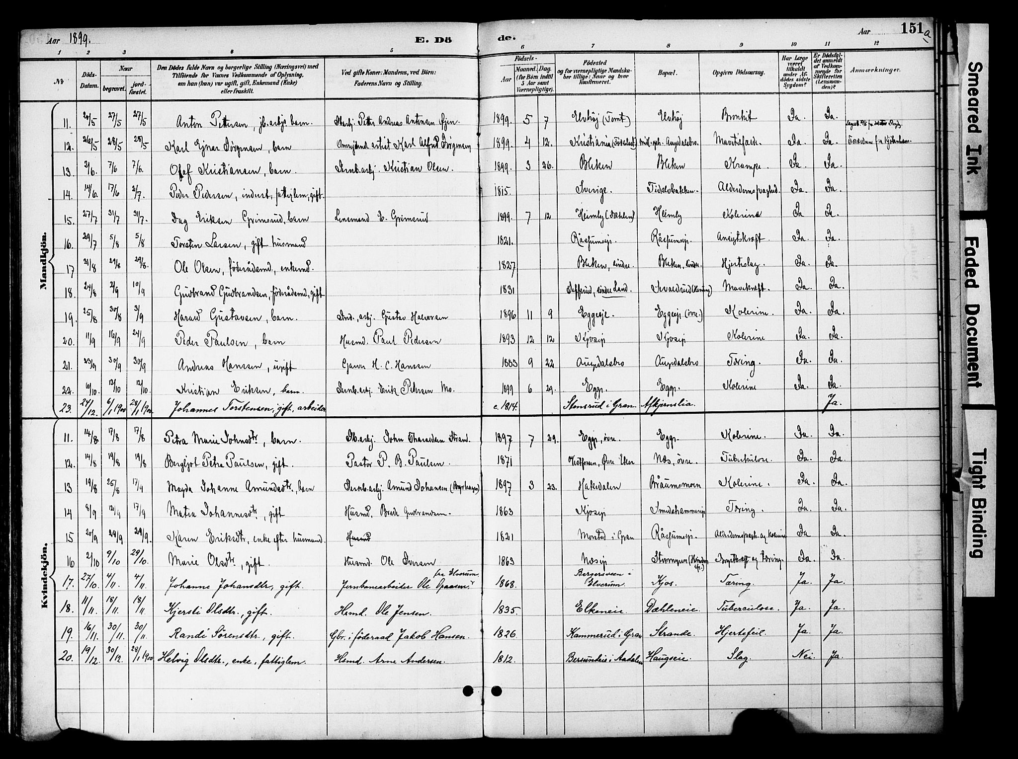 Gran prestekontor, SAH/PREST-112/H/Ha/Haa/L0020: Parish register (official) no. 20, 1889-1899, p. 151