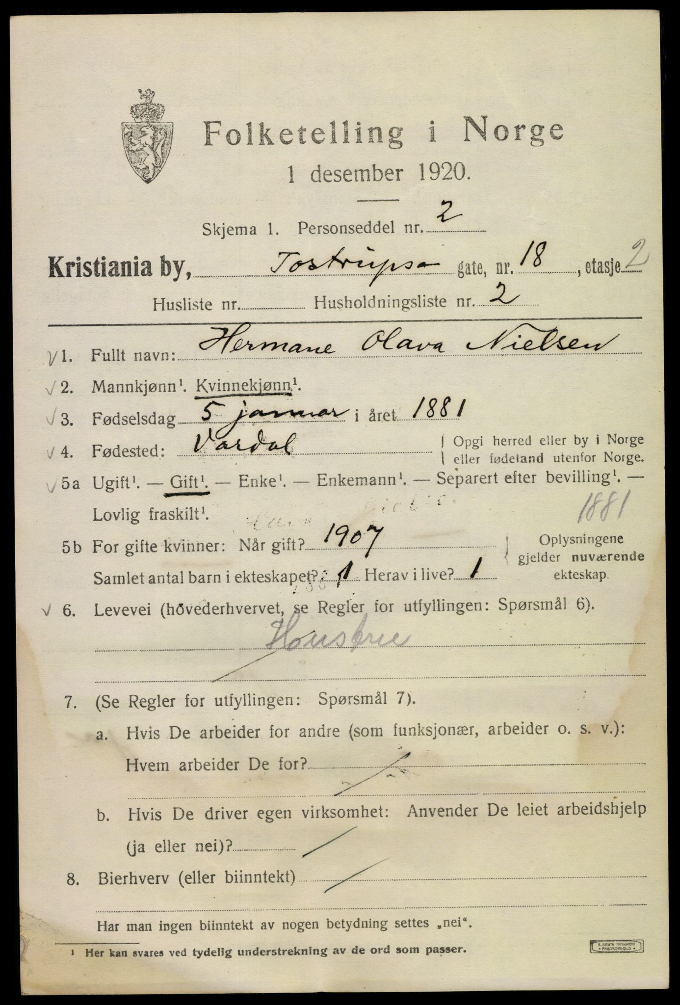 SAO, 1920 census for Kristiania, 1920, p. 595333