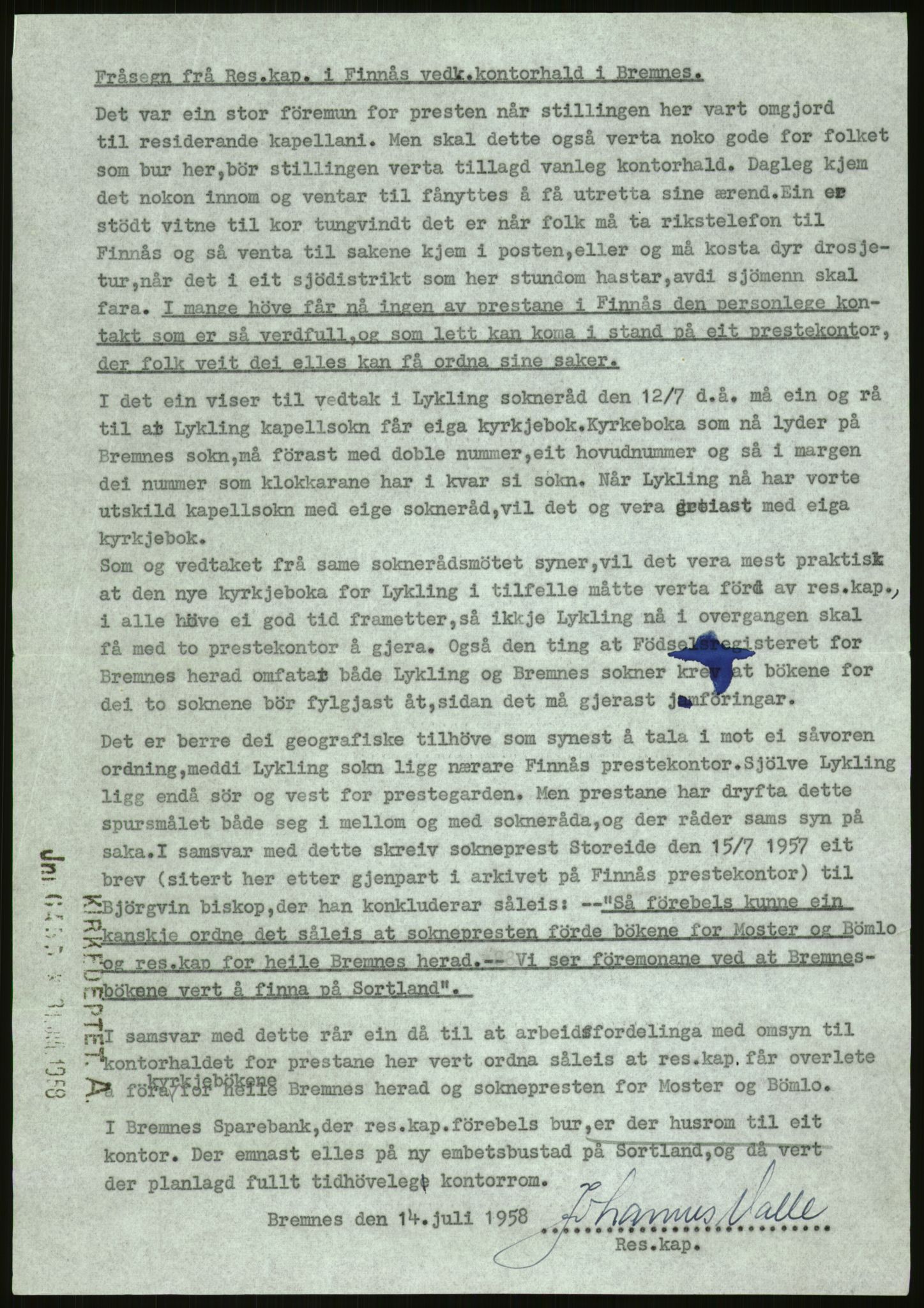 Kirke- og undervisningsdepartementet, Kontoret  for kirke og geistlighet A, AV/RA-S-1007/F/Fb/L0024: Finnås (gml. Føyen) - Fiskum se Eiker, 1838-1961, p. 155