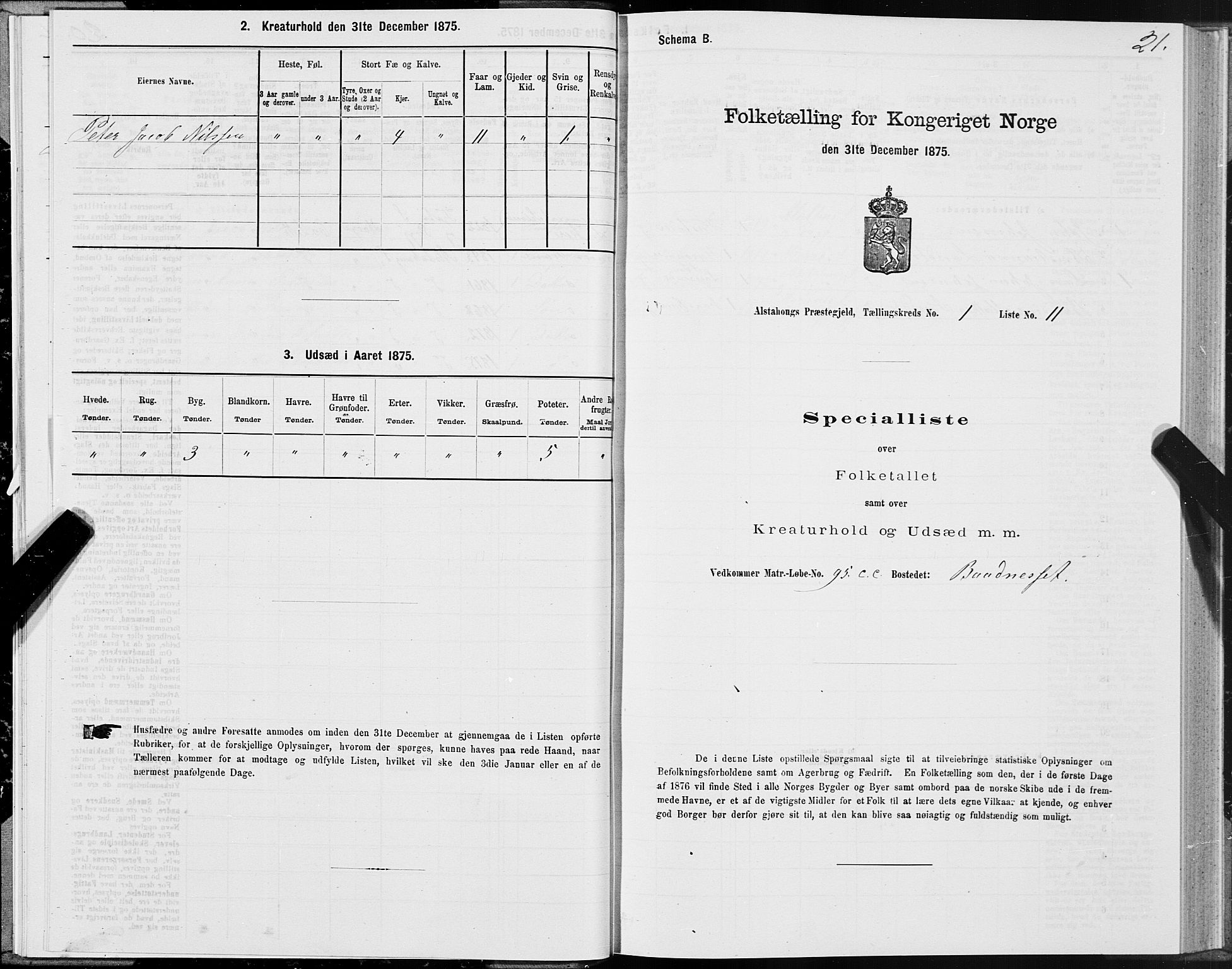 SAT, 1875 census for 1820P Alstahaug, 1875, p. 1021