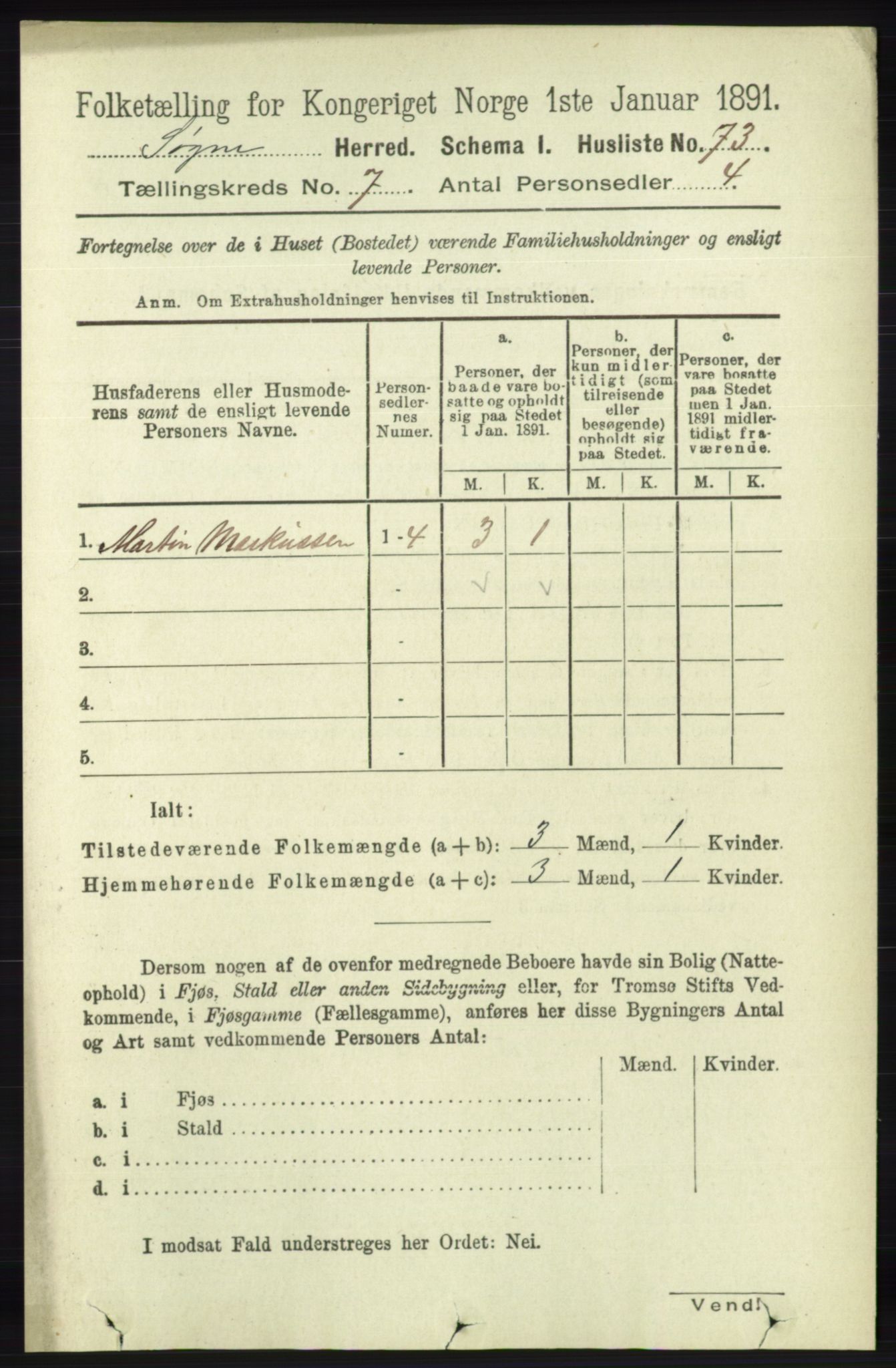 RA, 1891 census for 1018 Søgne, 1891, p. 1496