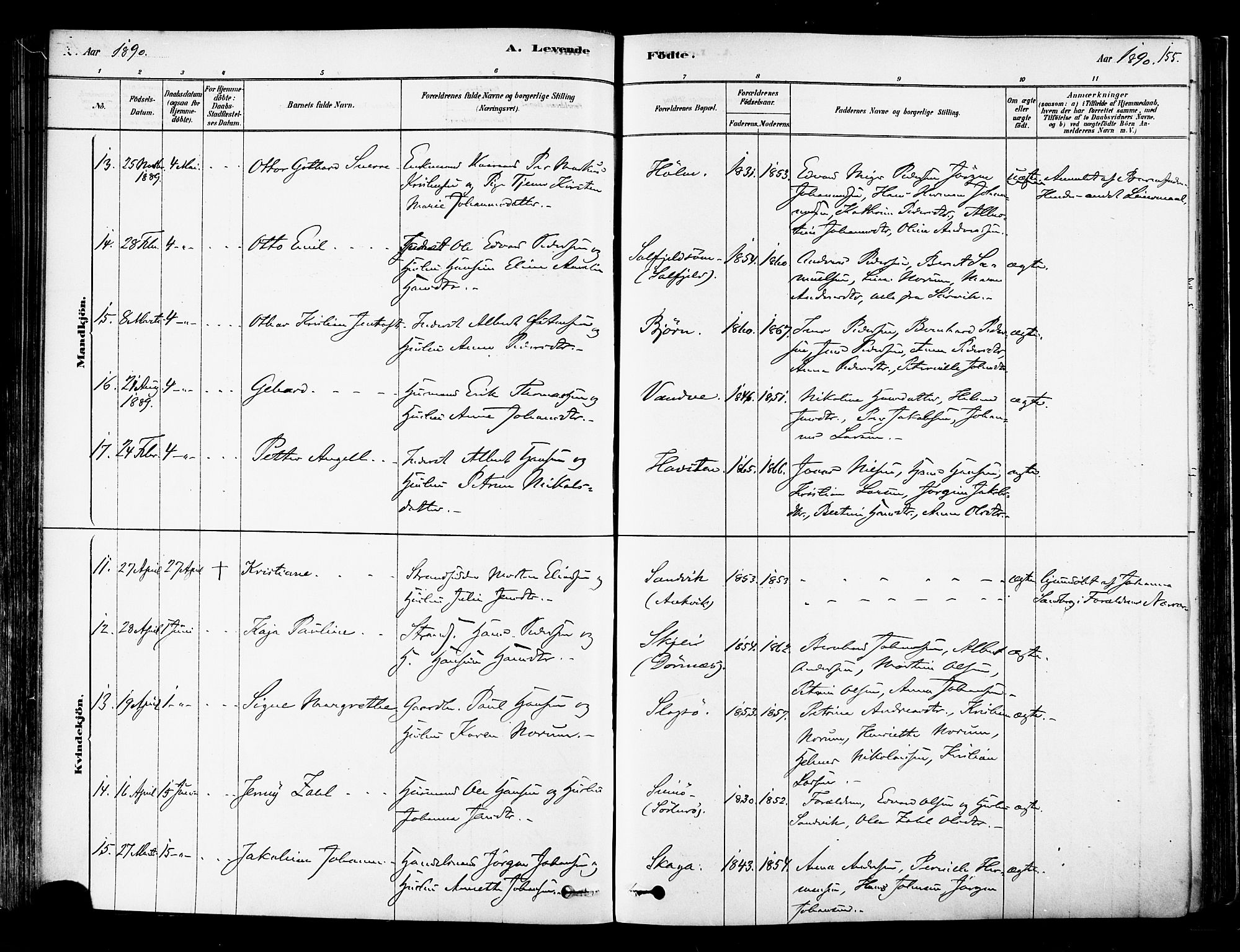 Ministerialprotokoller, klokkerbøker og fødselsregistre - Nordland, AV/SAT-A-1459/834/L0507: Parish register (official) no. 834A05, 1878-1892, p. 155