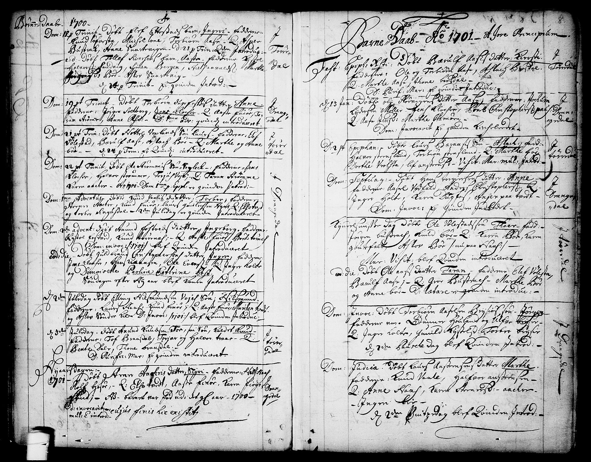 Drangedal kirkebøker, SAKO/A-258/F/Fa/L0001: Parish register (official) no. 1, 1697-1767, p. 8