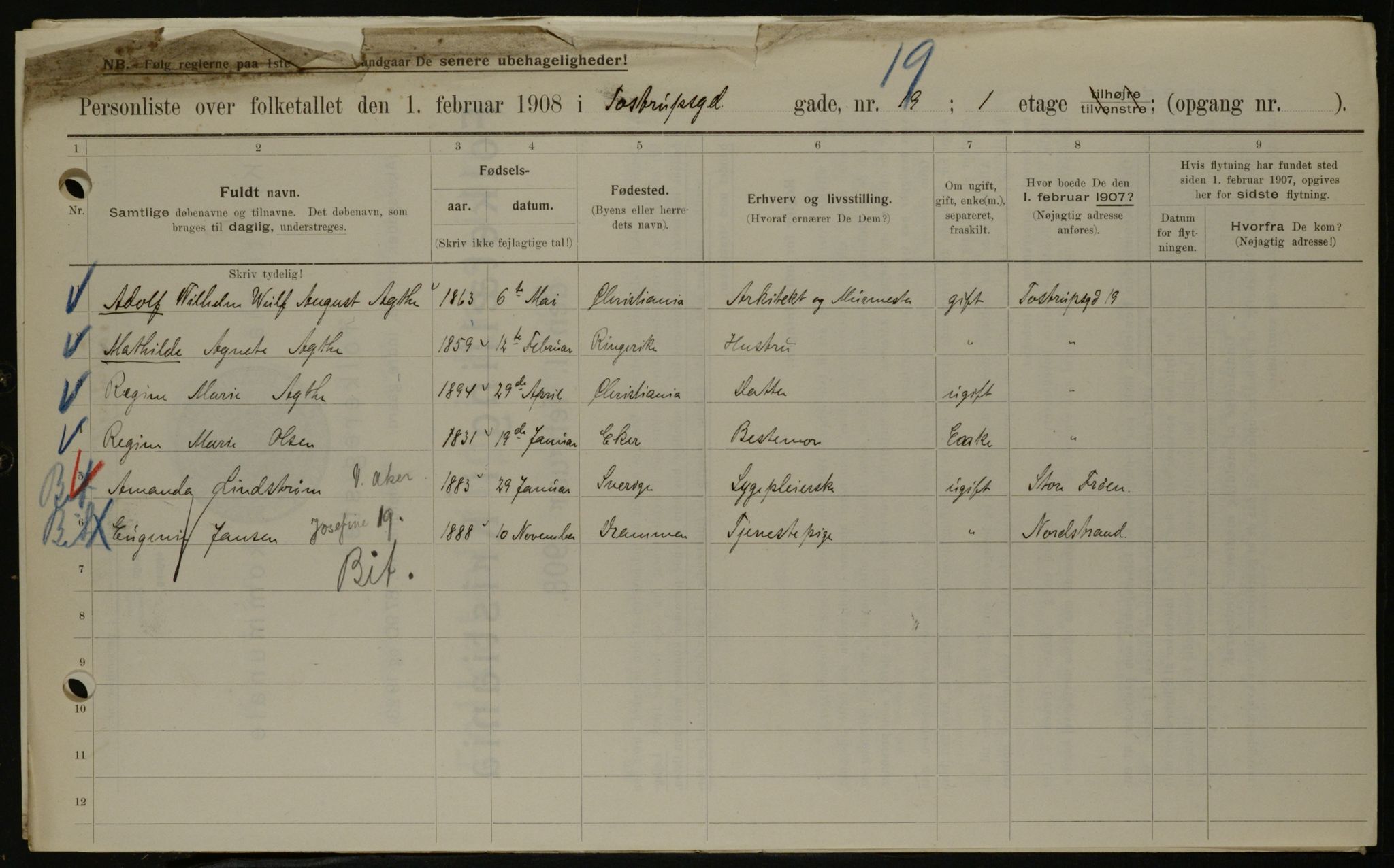 OBA, Municipal Census 1908 for Kristiania, 1908, p. 103690