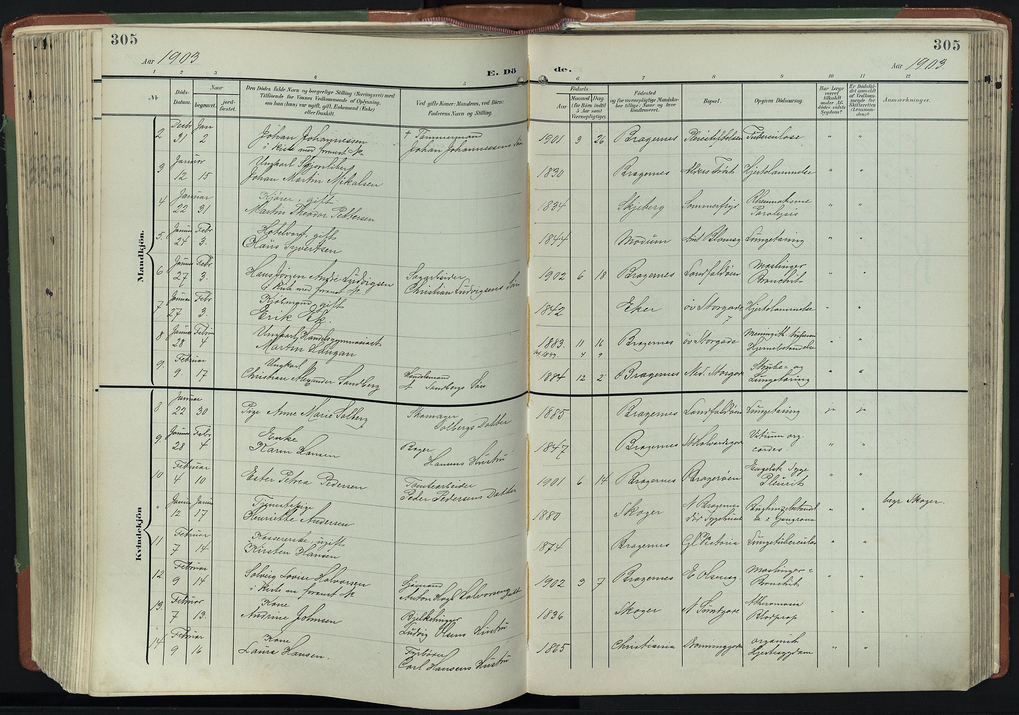 Bragernes kirkebøker, SAKO/A-6/F/Fb/L0009: Parish register (official) no. II 9, 1902-1911, p. 305