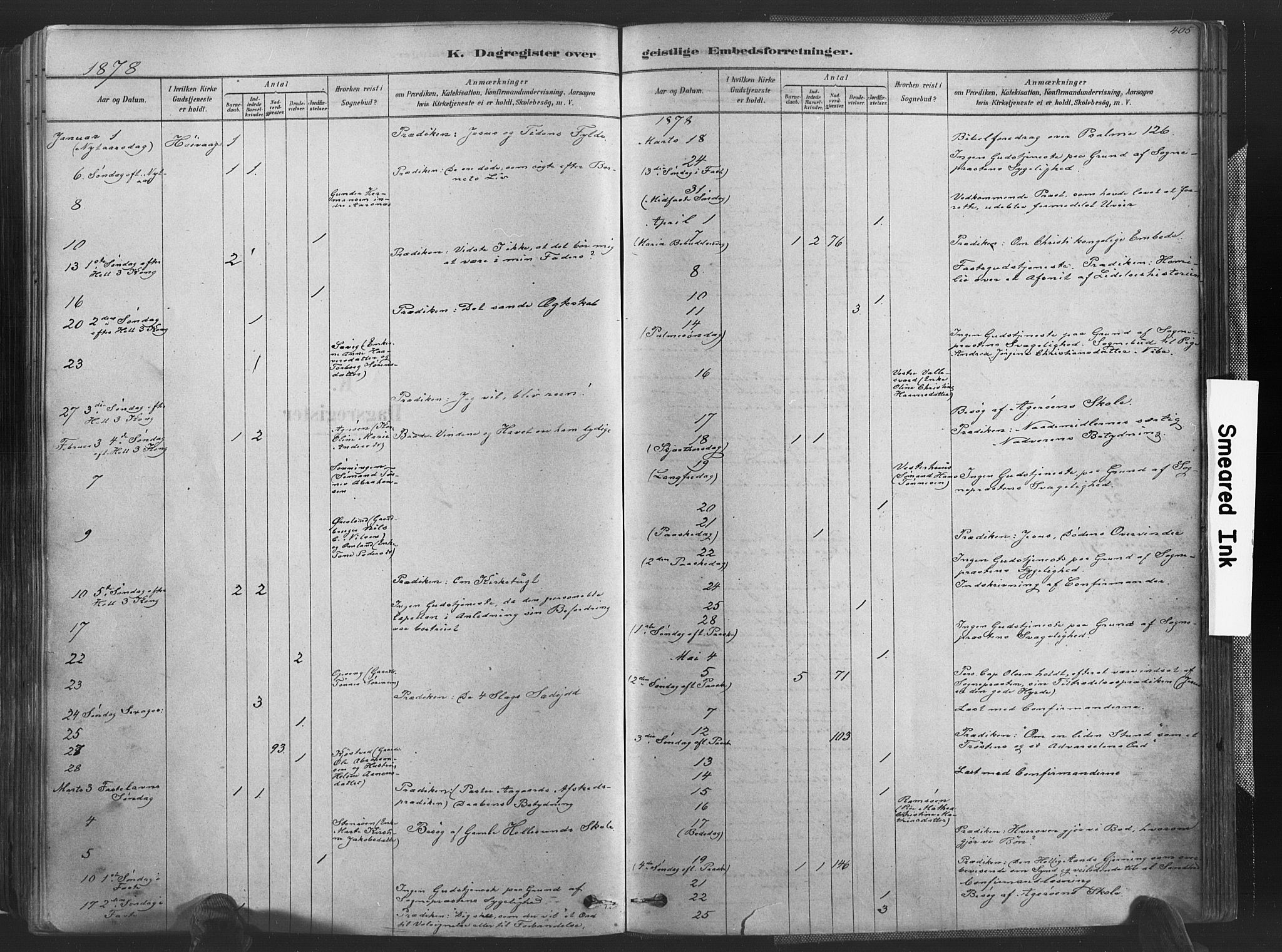 Høvåg sokneprestkontor, SAK/1111-0025/F/Fa/L0005: Parish register (official) no. A 5, 1878-1893, p. 405
