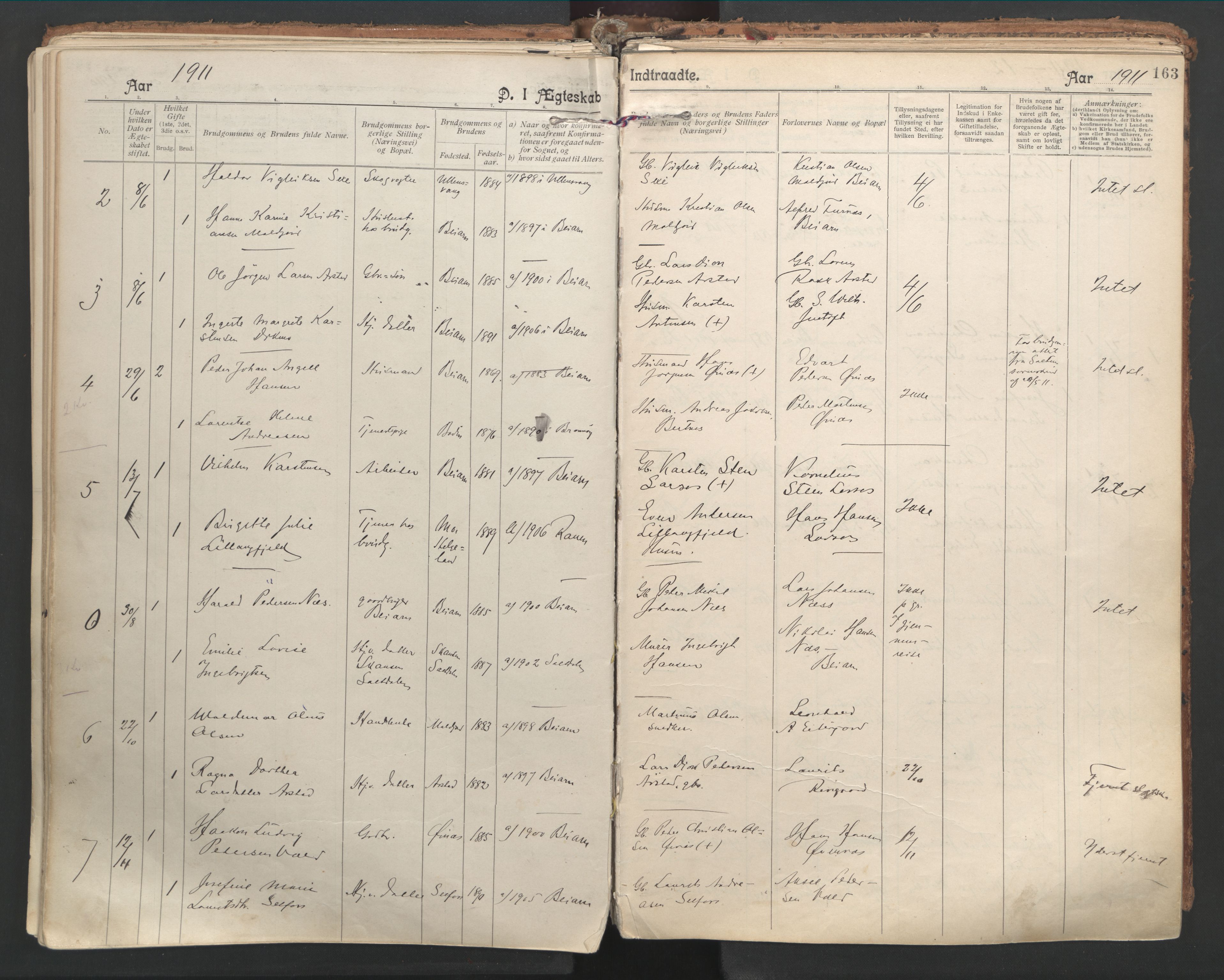 Ministerialprotokoller, klokkerbøker og fødselsregistre - Nordland, SAT/A-1459/846/L0647: Parish register (official) no. 846A05, 1902-1915, p. 163