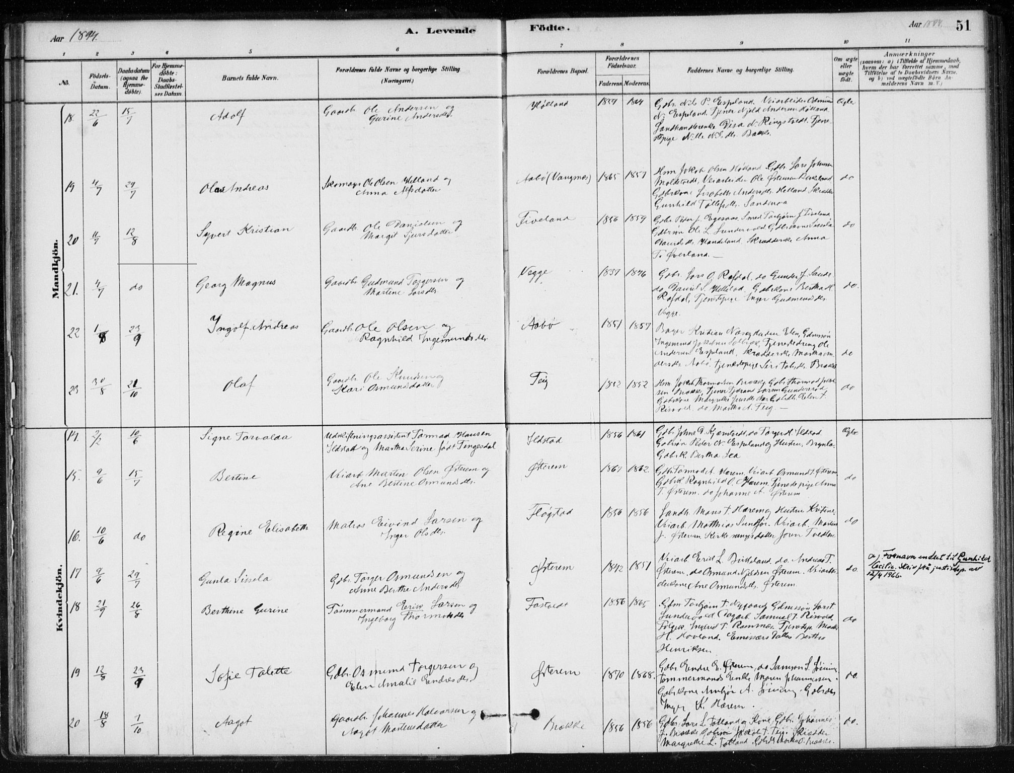 Sand sokneprestkontor, AV/SAST-A-101848/01/III/L0006: Parish register (official) no. A 6, 1880-1898, p. 51