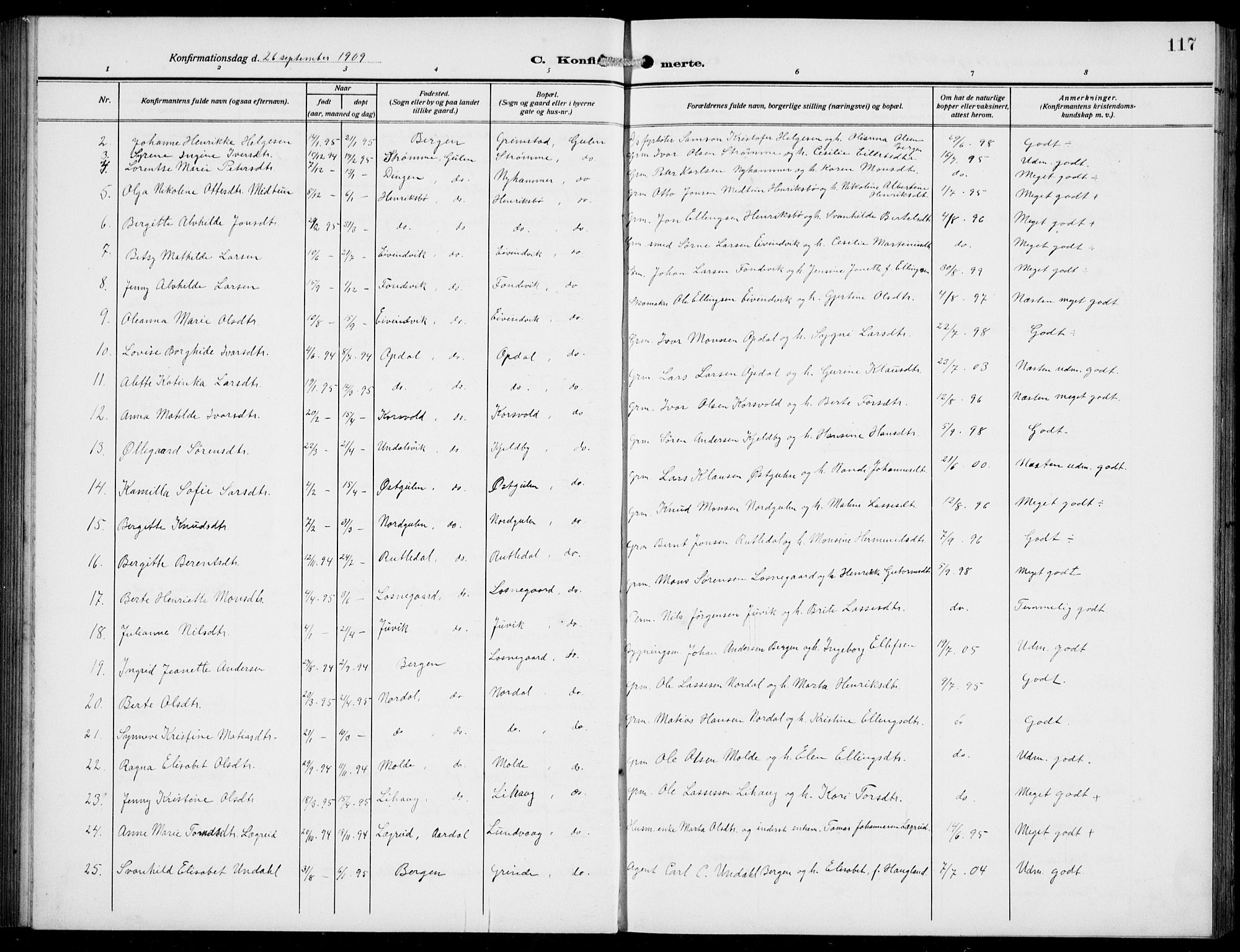 Gulen sokneprestembete, AV/SAB-A-80201/H/Hab/Habb/L0004: Parish register (copy) no. B 4, 1908-1936, p. 117