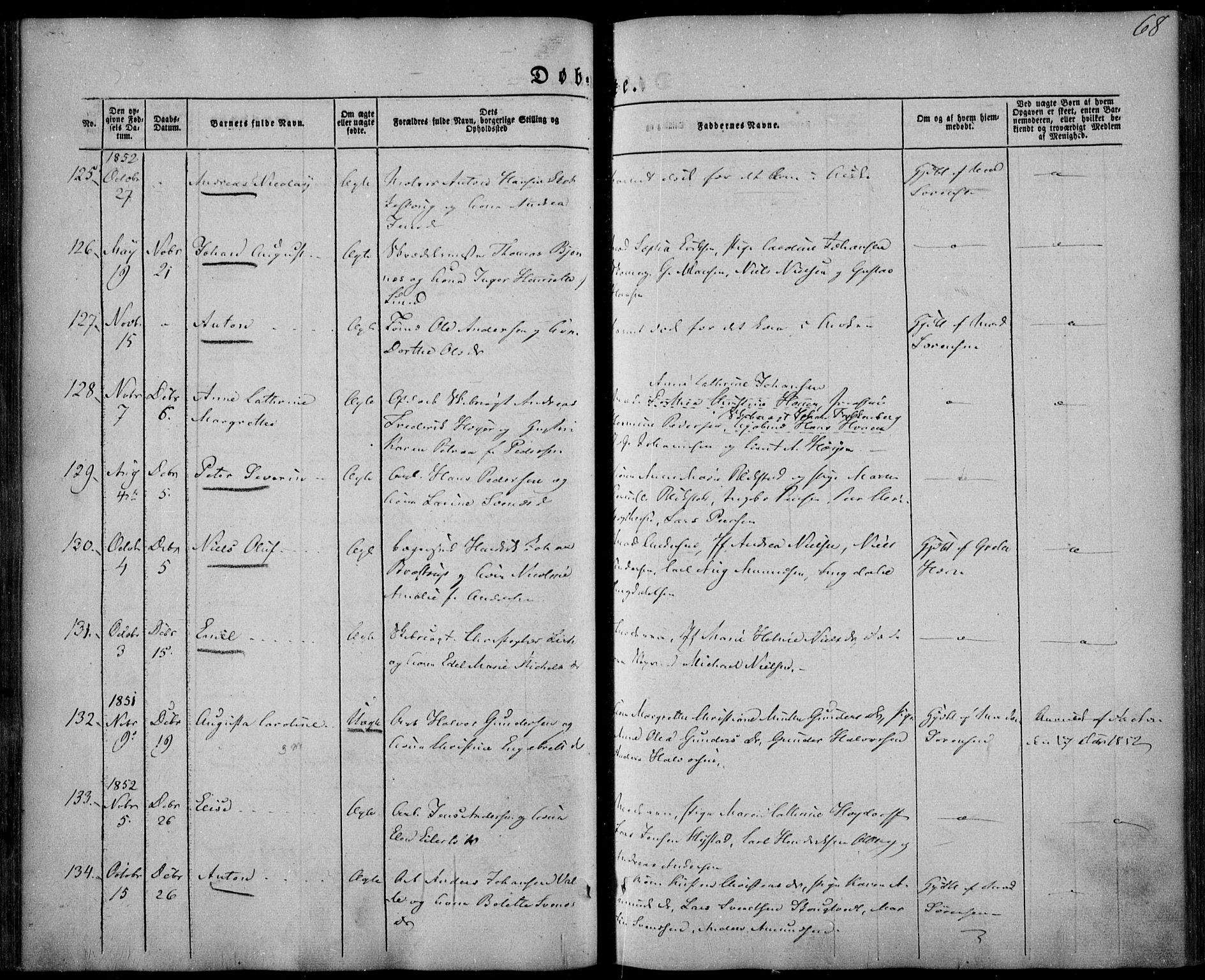 Larvik kirkebøker, AV/SAKO-A-352/F/Fa/L0003: Parish register (official) no. I 3, 1848-1856, p. 68