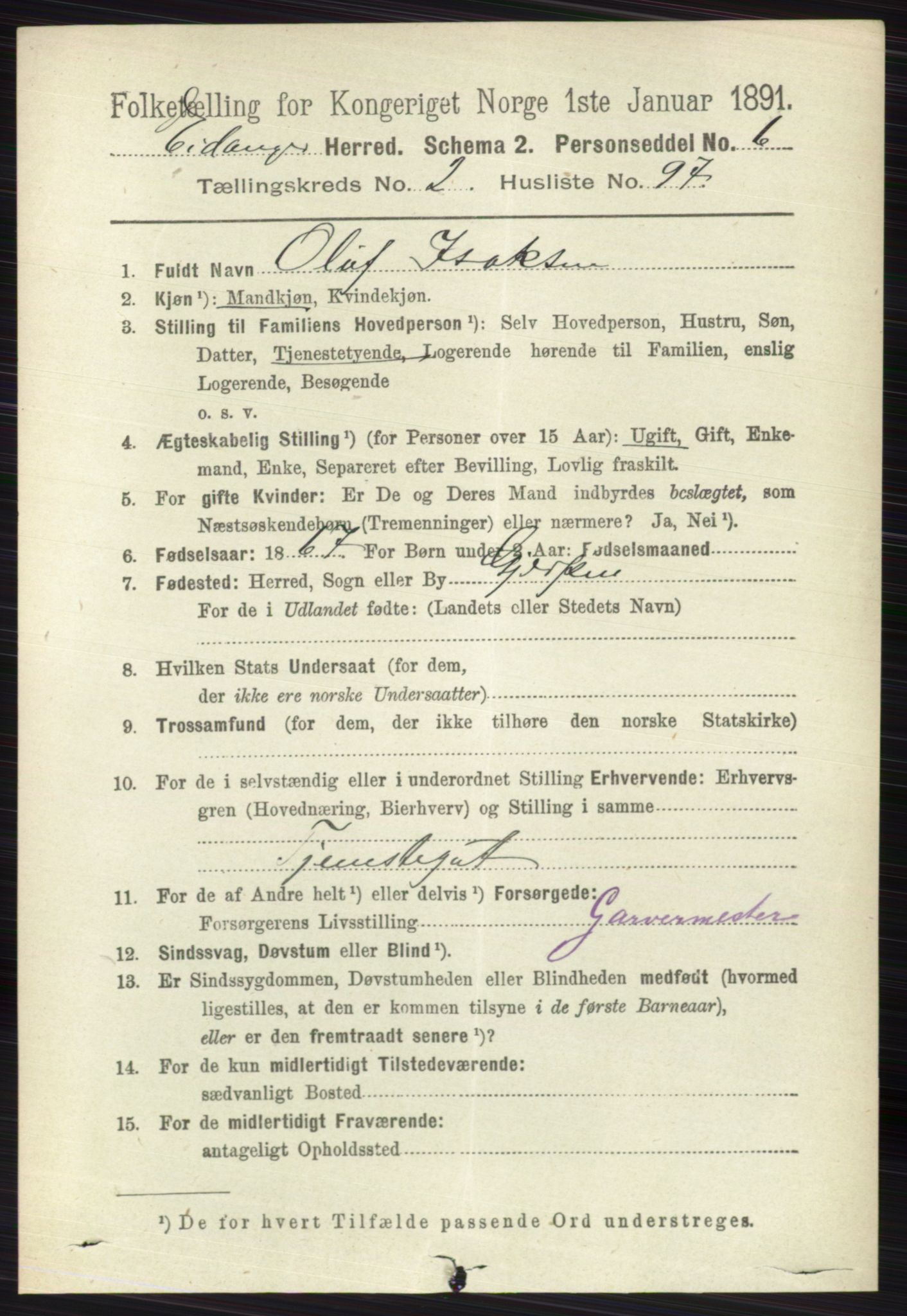 RA, 1891 census for 0813 Eidanger, 1891, p. 1442