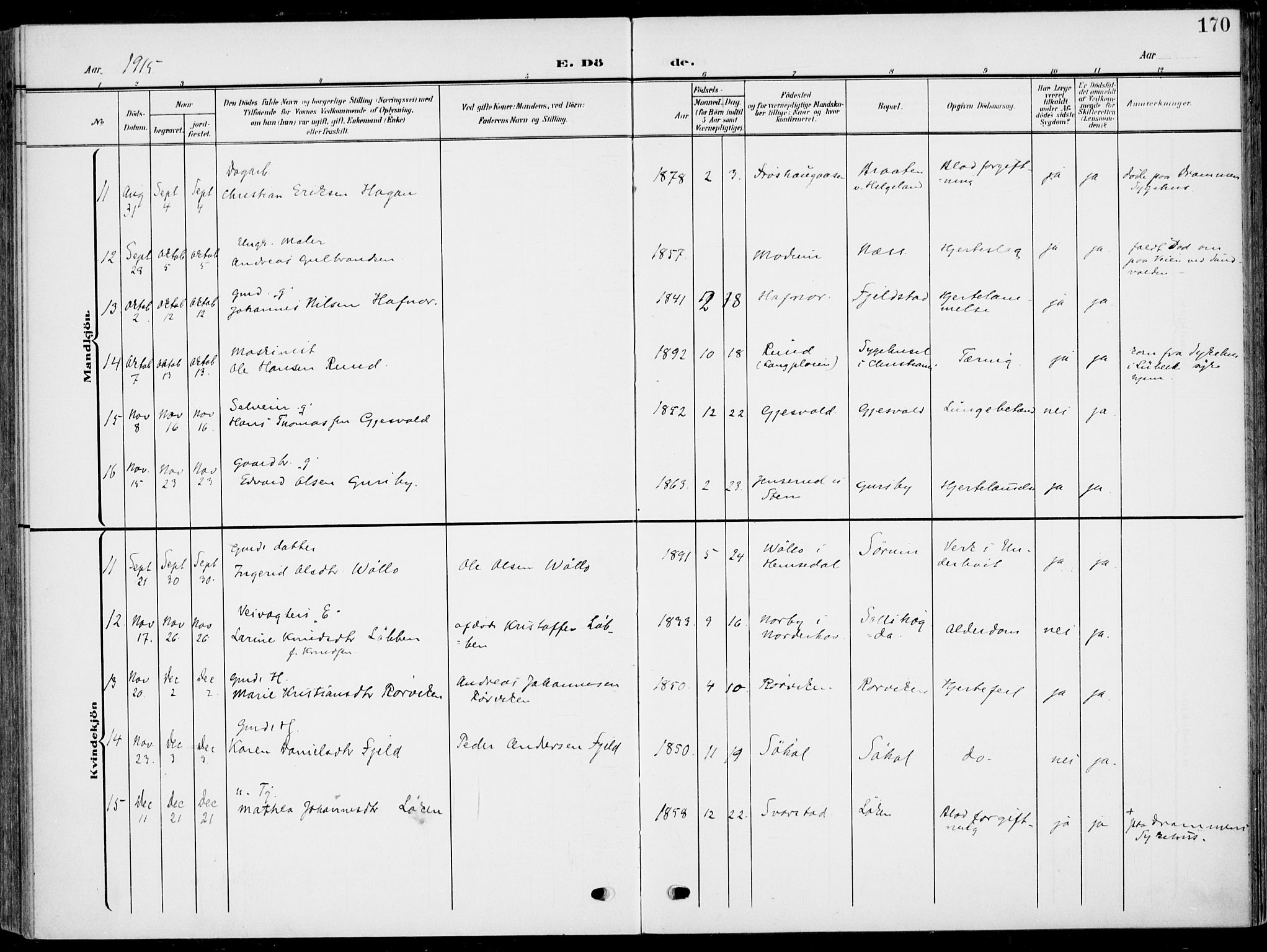 Hole kirkebøker, AV/SAKO-A-228/F/Fa/L0010: Parish register (official) no. I 10, 1907-1917, p. 170