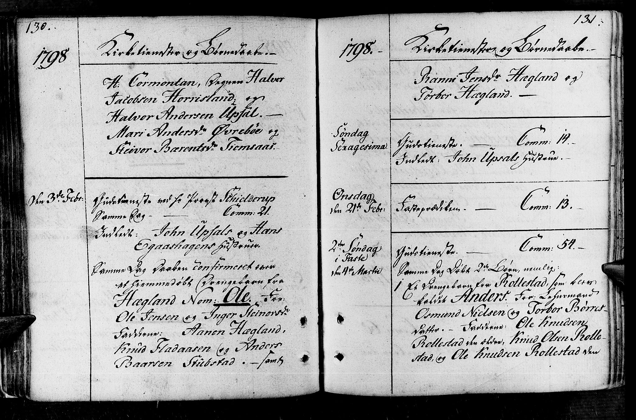 Vennesla sokneprestkontor, AV/SAK-1111-0045/Fa/Fac/L0002: Parish register (official) no. A 2, 1785-1834, p. 130-131