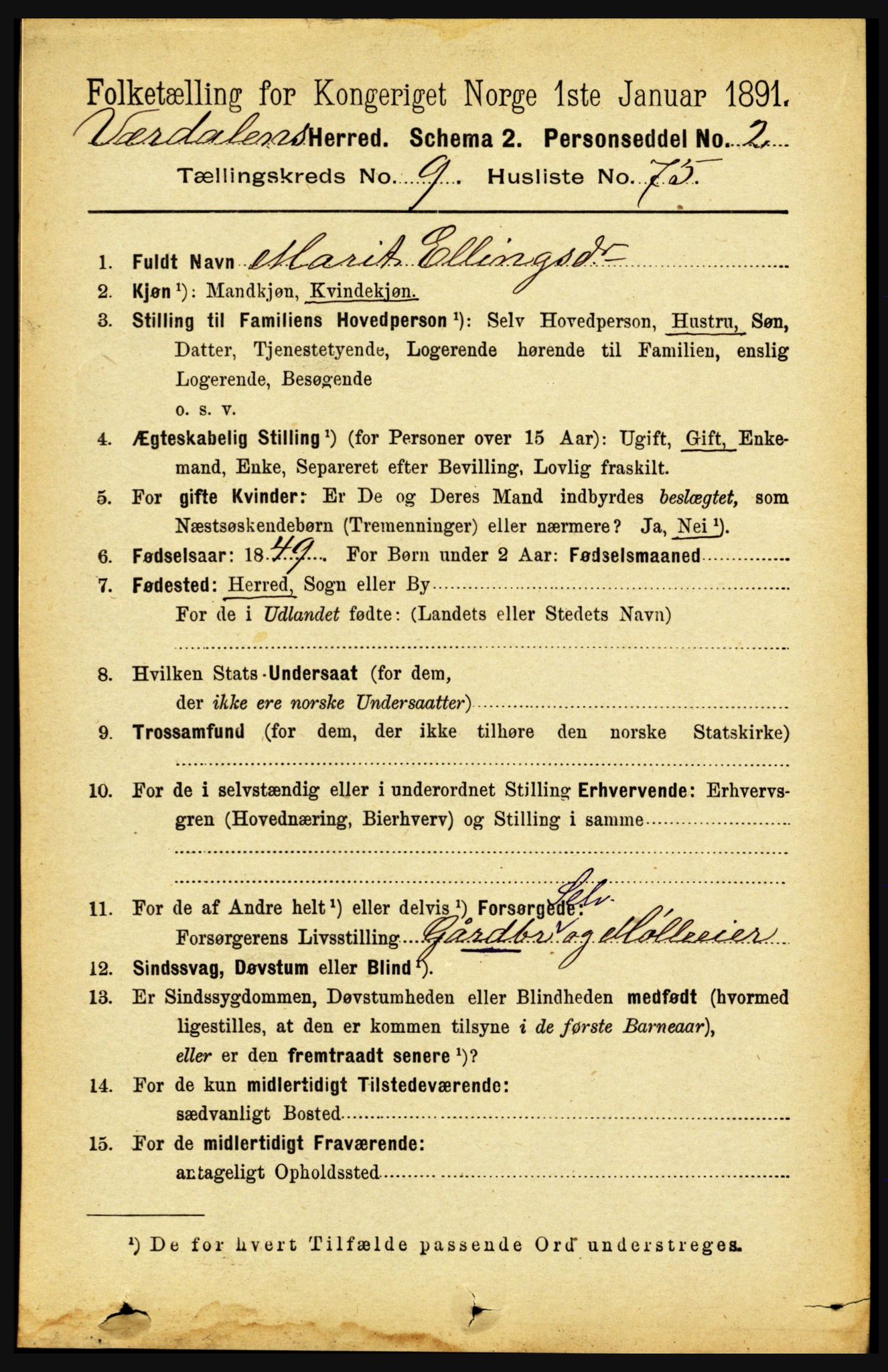 RA, 1891 census for 1721 Verdal, 1891, p. 5482
