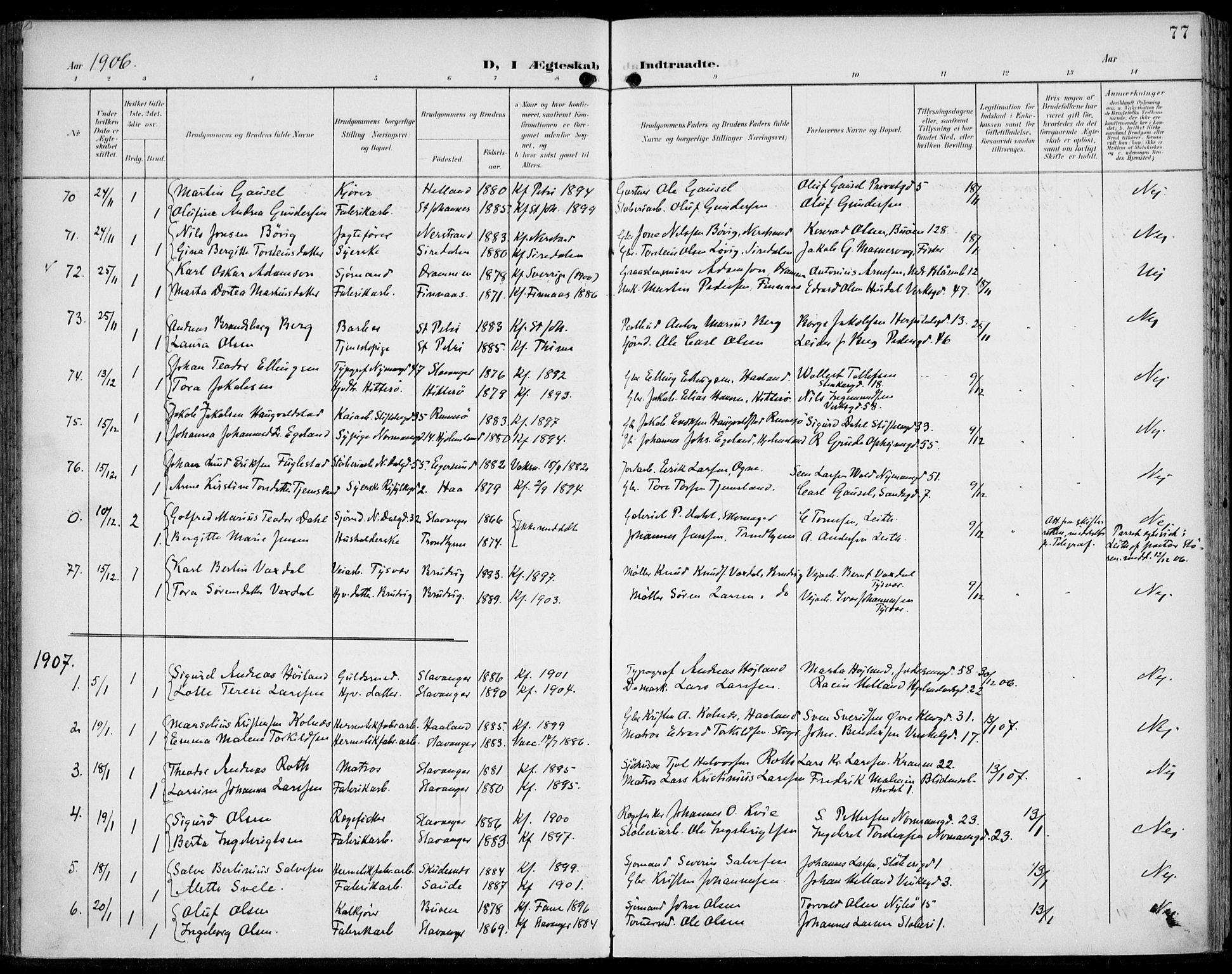 St. Johannes sokneprestkontor, SAST/A-101814/002/B/L0001: Parish register (official) no. A 8, 1899-1917, p. 77