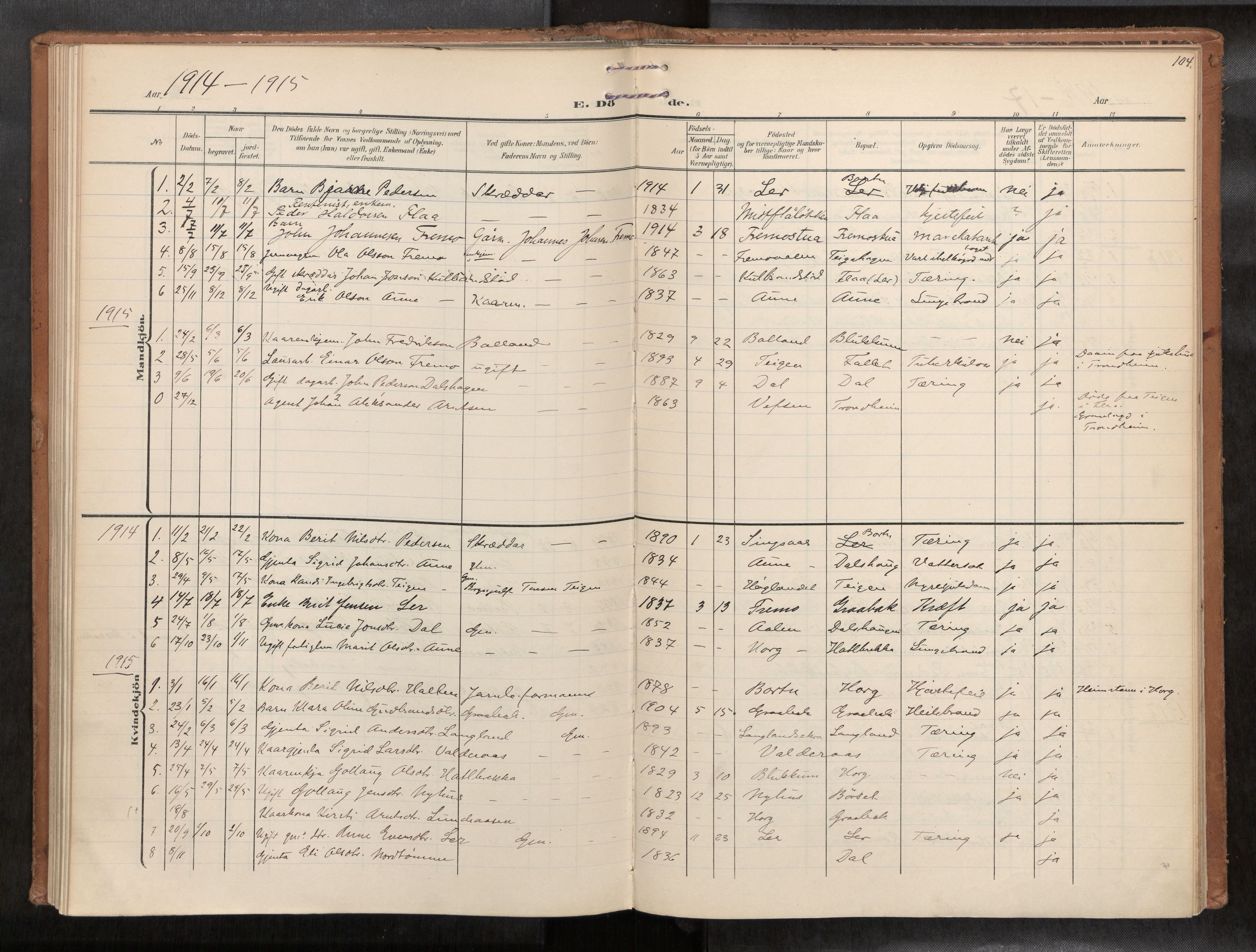 Ministerialprotokoller, klokkerbøker og fødselsregistre - Sør-Trøndelag, AV/SAT-A-1456/693/L1119b: Parish register (official) no. 693A02, 1906-1936, p. 104