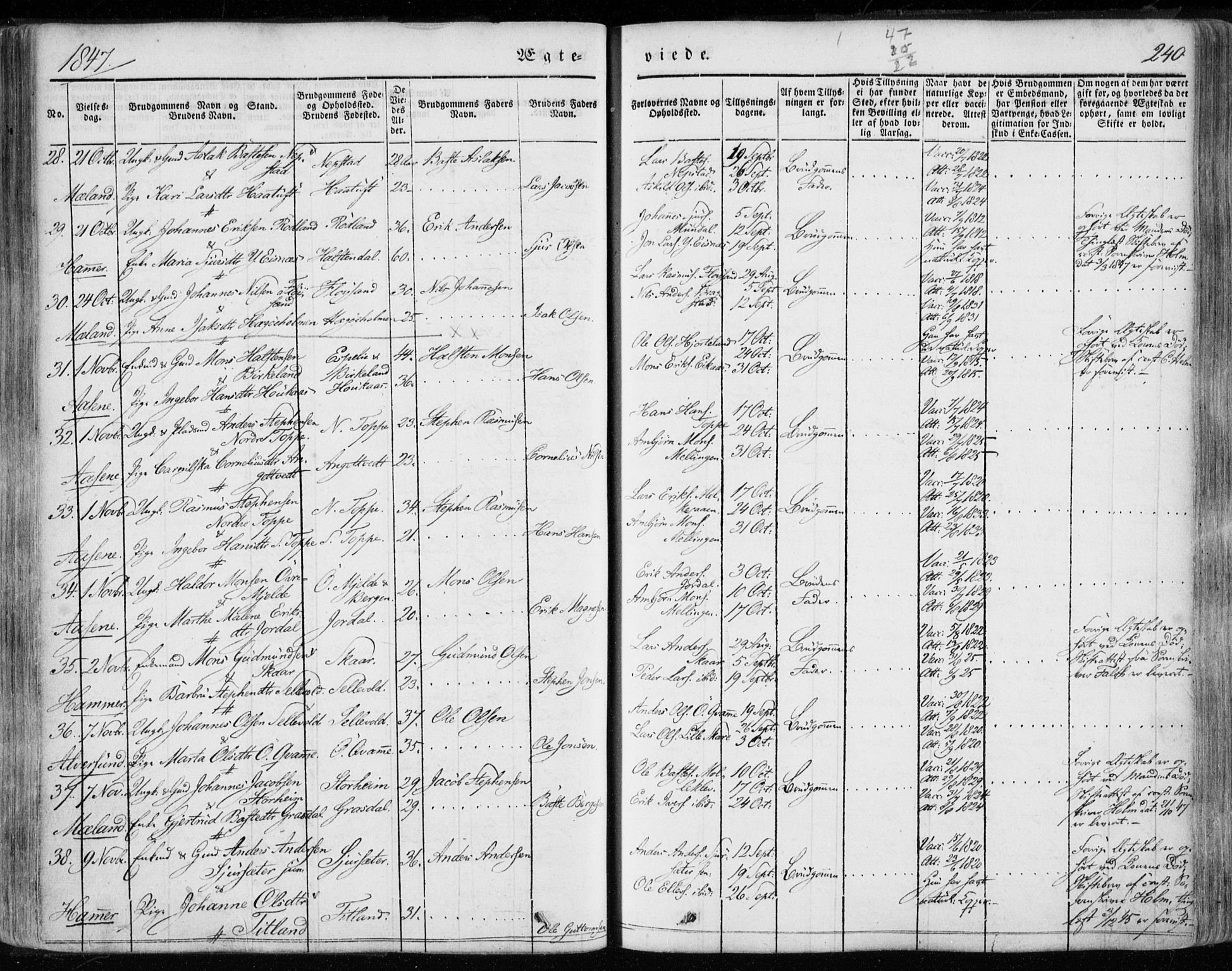 Hamre sokneprestembete, SAB/A-75501/H/Ha/Haa/Haaa/L0013: Parish register (official) no. A 13, 1846-1857, p. 240