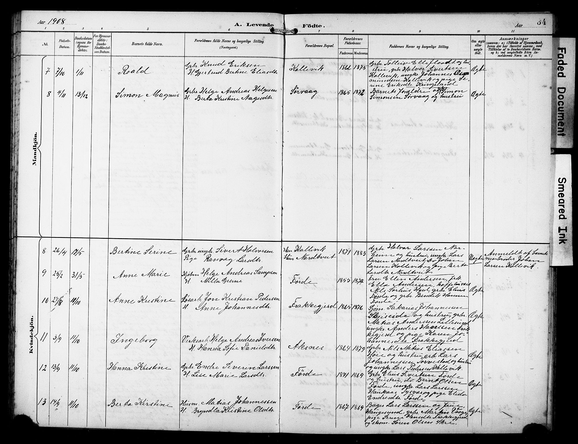 Avaldsnes sokneprestkontor, SAST/A -101851/H/Ha/Hab/L0011: Parish register (copy) no. B 11, 1893-1929, p. 34
