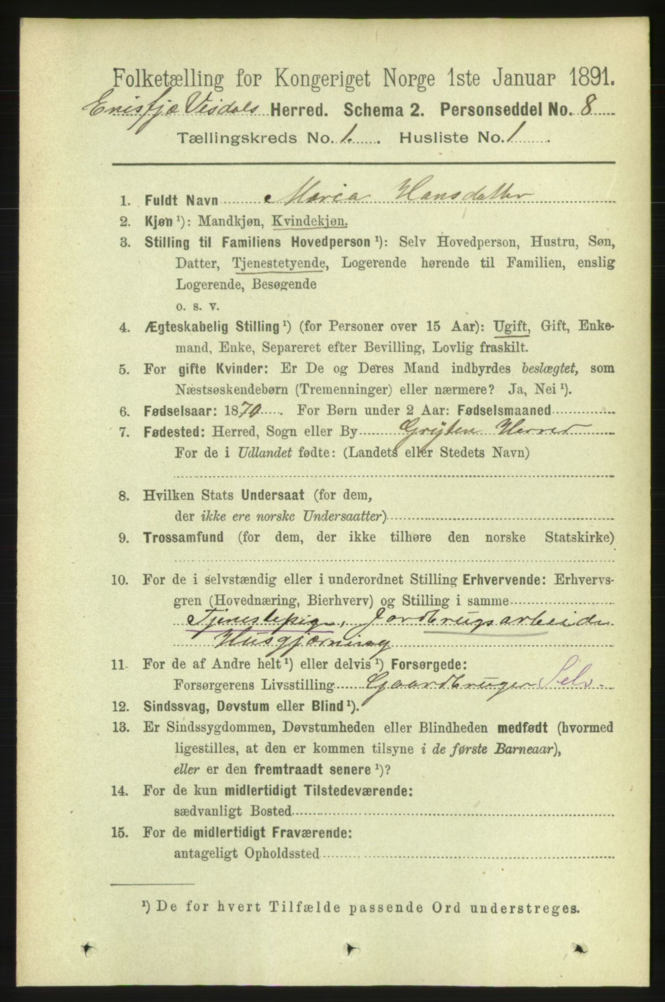 RA, 1891 census for 1542 Eresfjord og Vistdal, 1891, p. 73