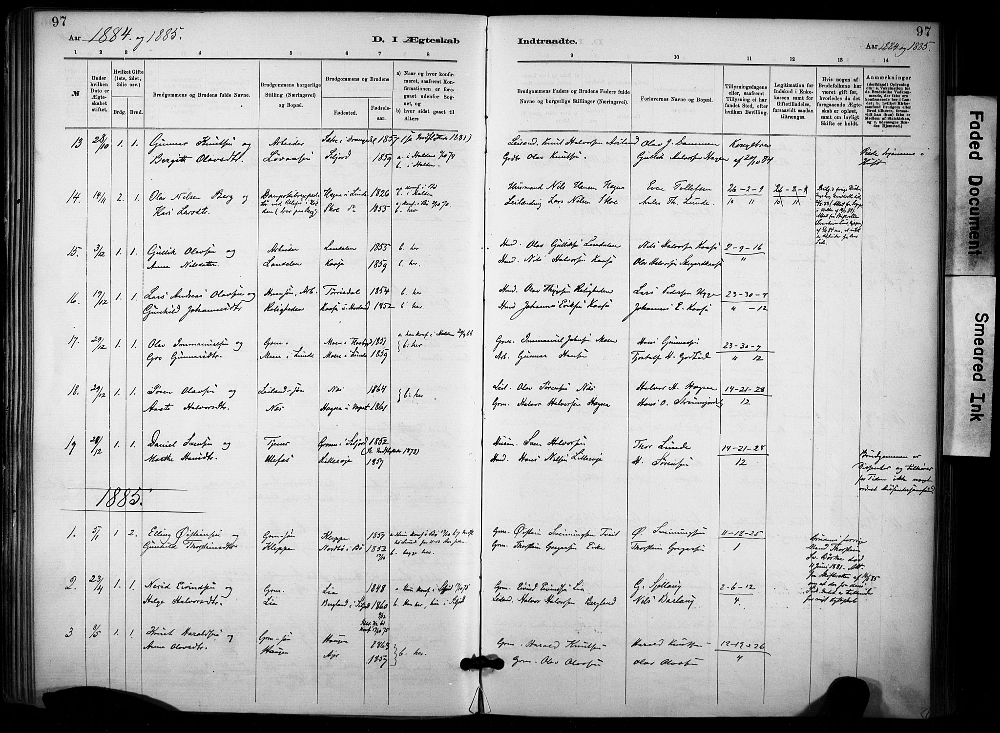 Lunde kirkebøker, SAKO/A-282/F/Fa/L0002: Parish register (official) no. I 2, 1884-1892, p. 97