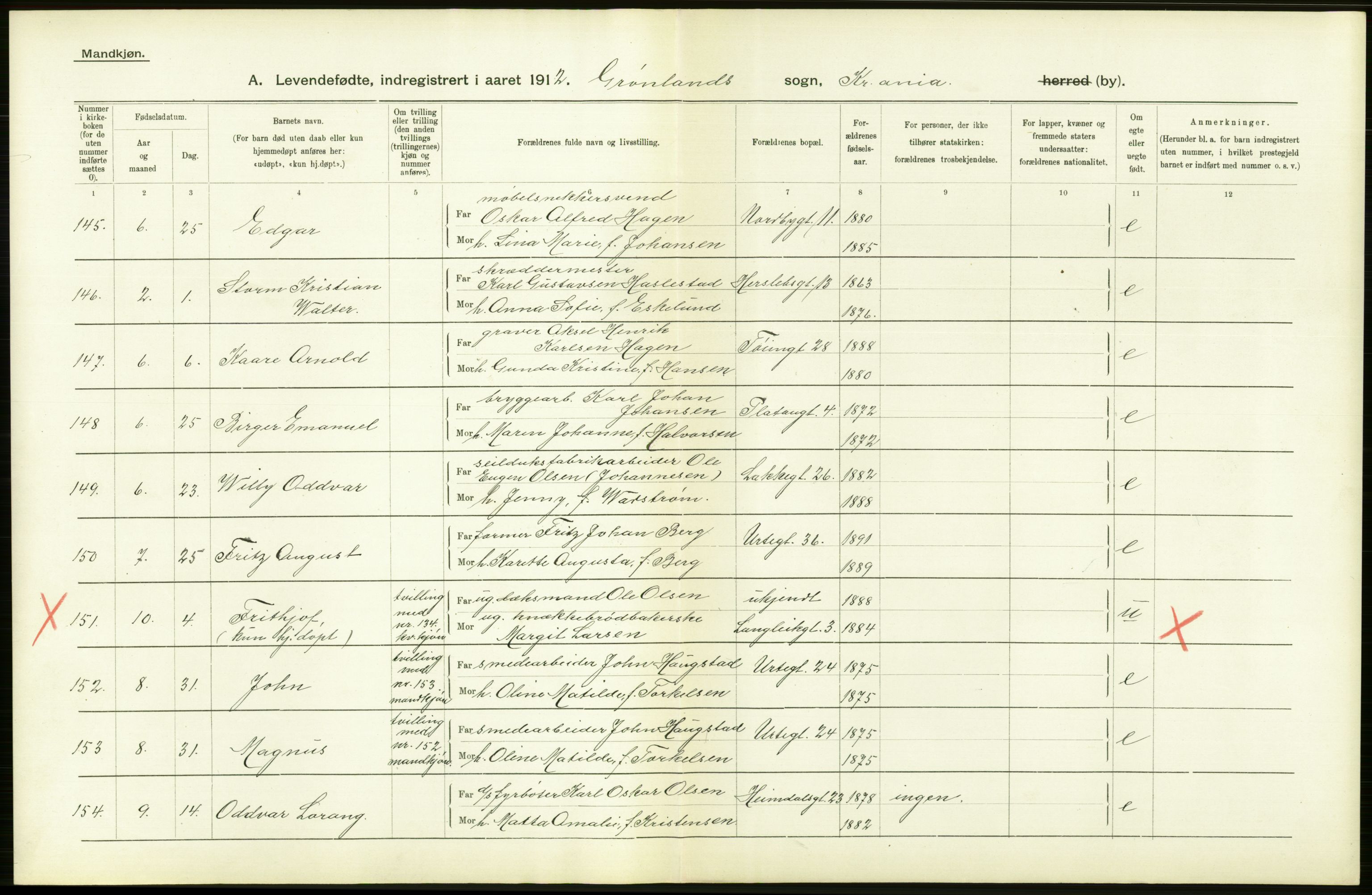 Statistisk sentralbyrå, Sosiodemografiske emner, Befolkning, RA/S-2228/D/Df/Dfb/Dfbb/L0006: Kristiania:  Levendefødte menn og kvinner., 1912, p. 410