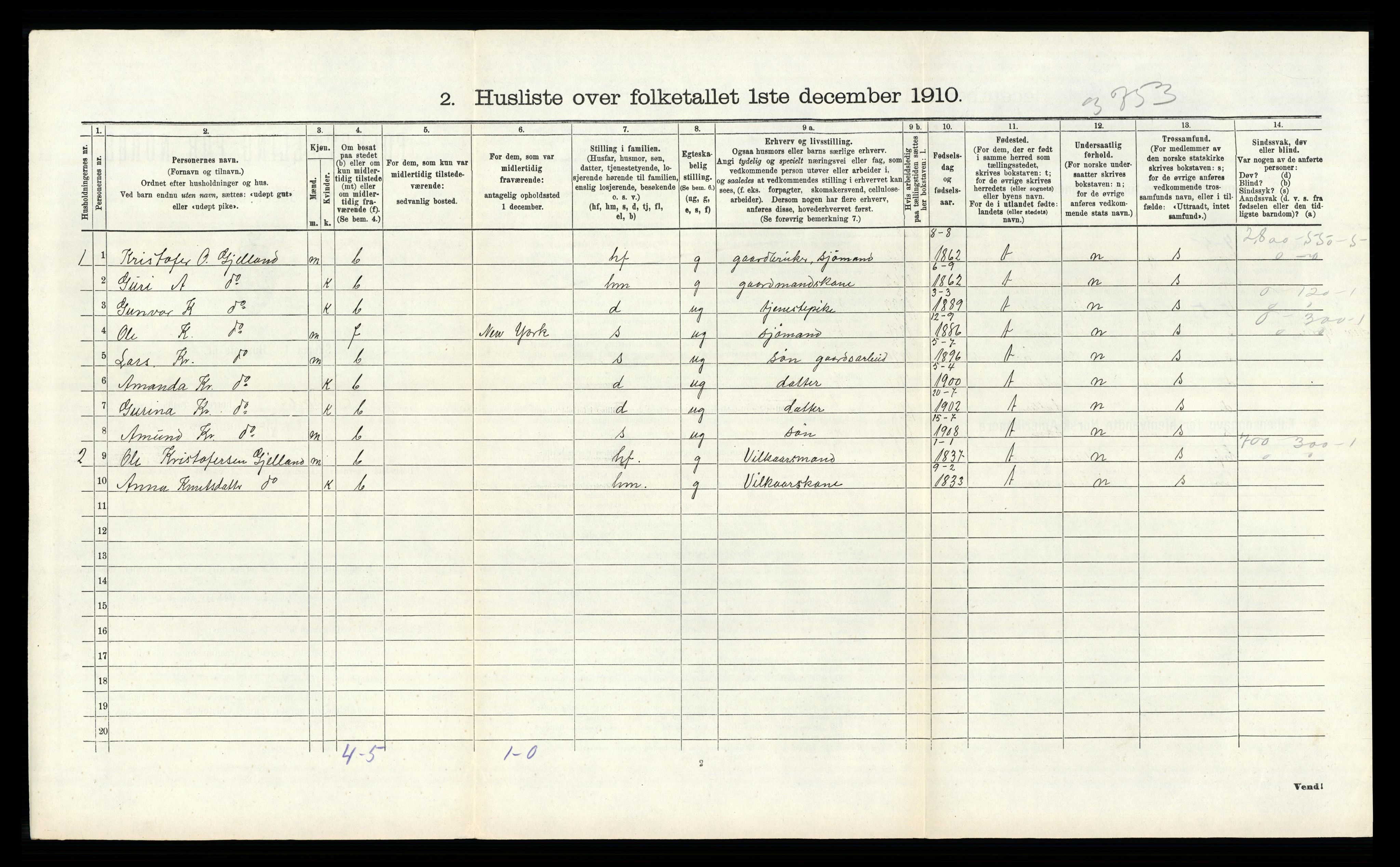 RA, 1910 census for Tysnes, 1910, p. 823